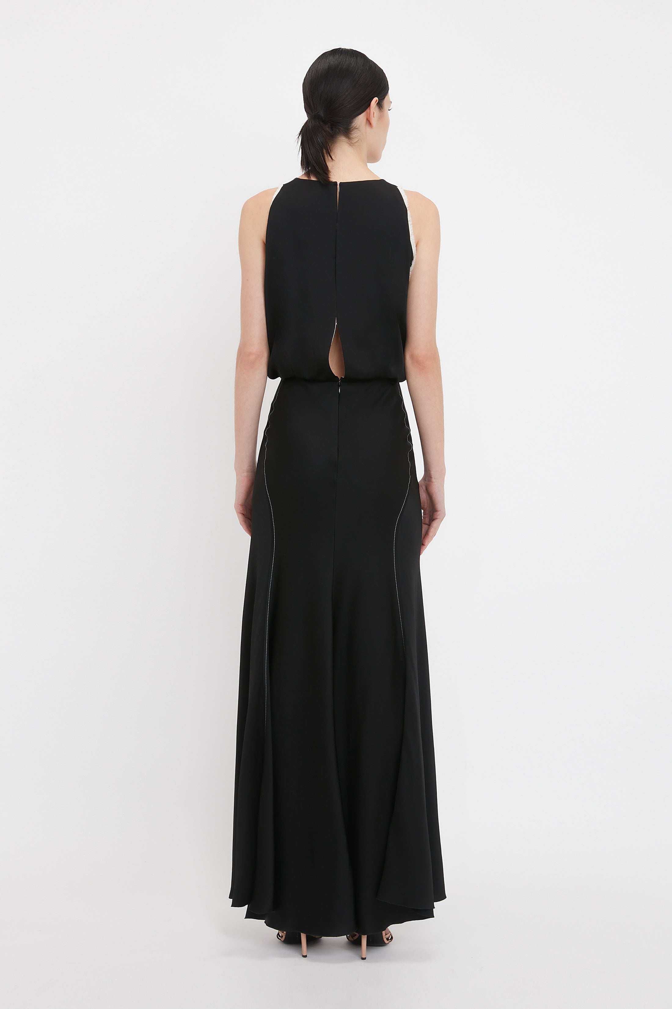 Draped Armhole Detail V-Neck Gown In Black - 4