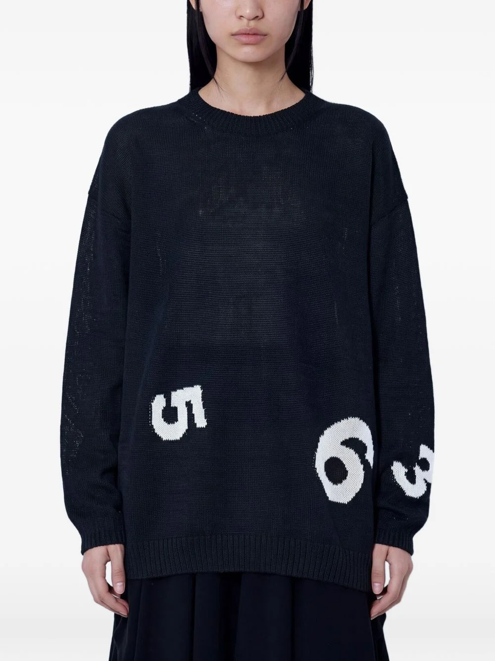 numeric-motif long-sleeve sweater - 1