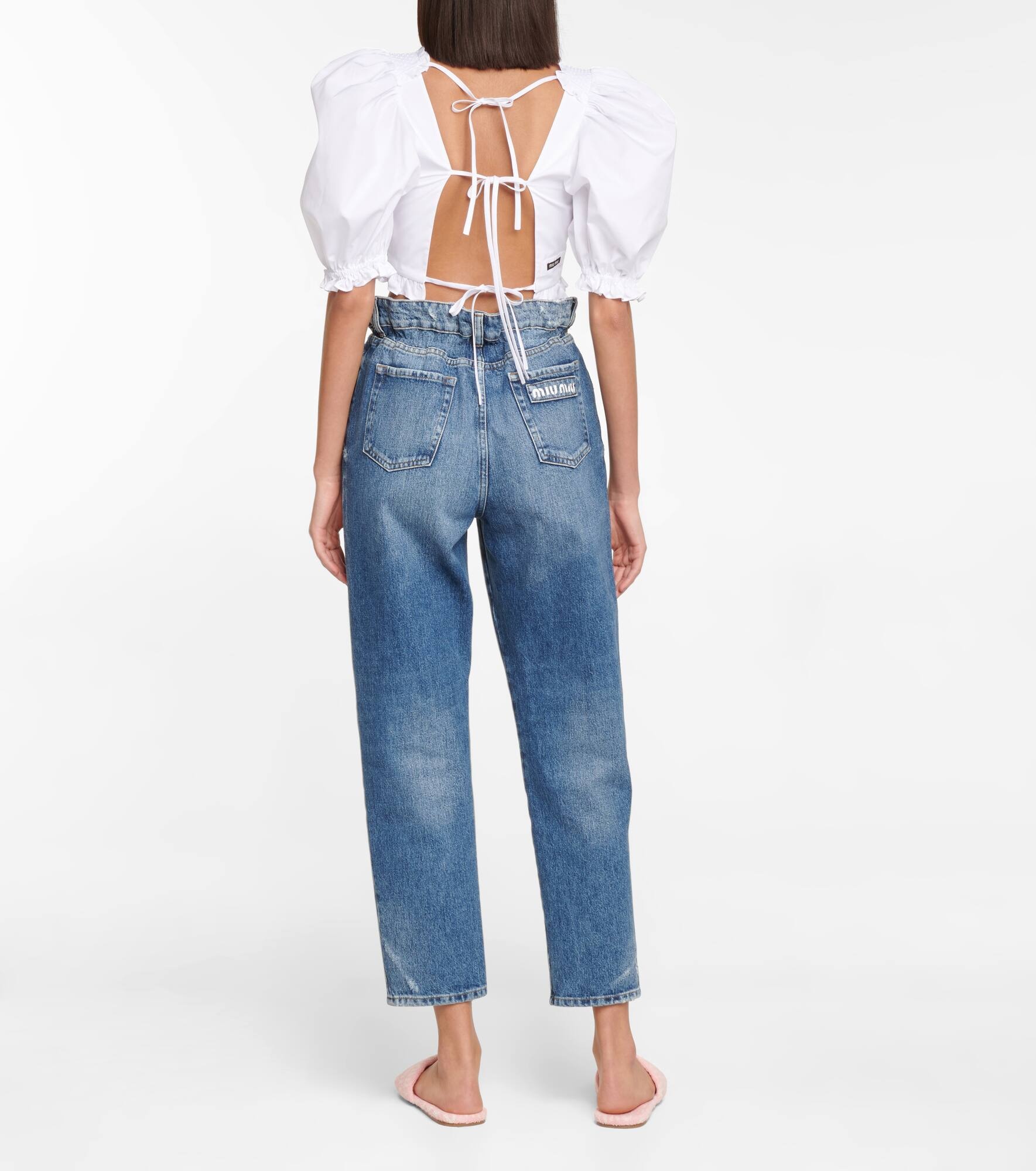 Smocked cotton poplin crop top - 3