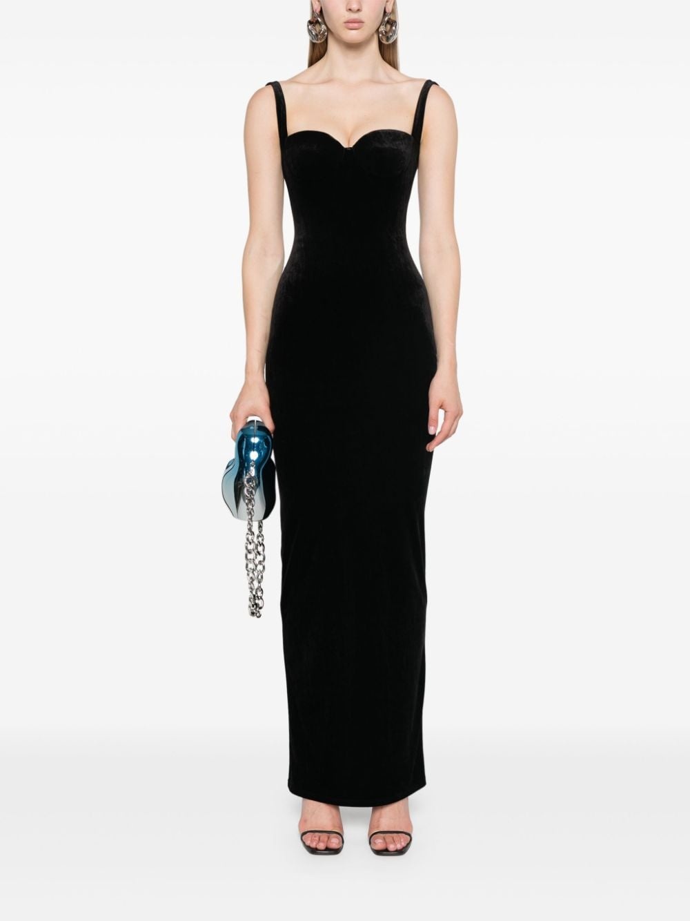 bustier-neckline velvet gown - 2