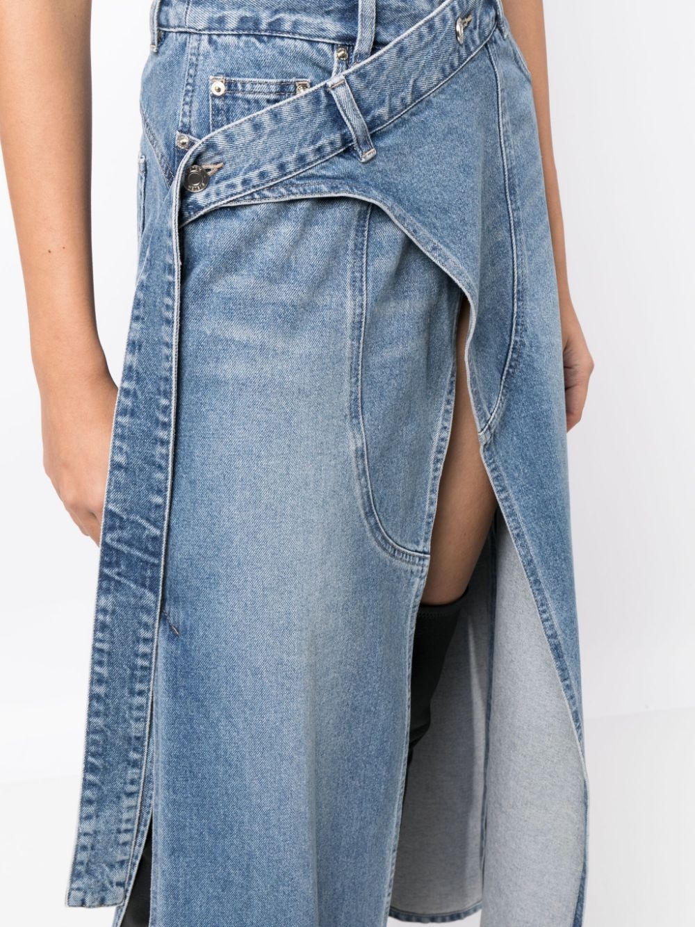 logo-patch cotton denim skirt - 5
