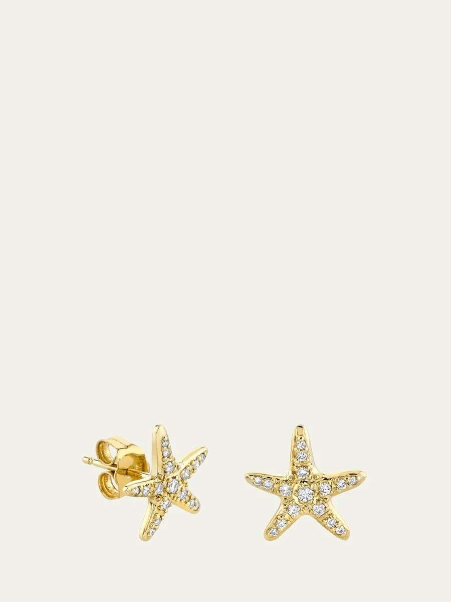 14K Yellow Gold & 0.17 TCW Diamond Starfish Stud Earrings - 1