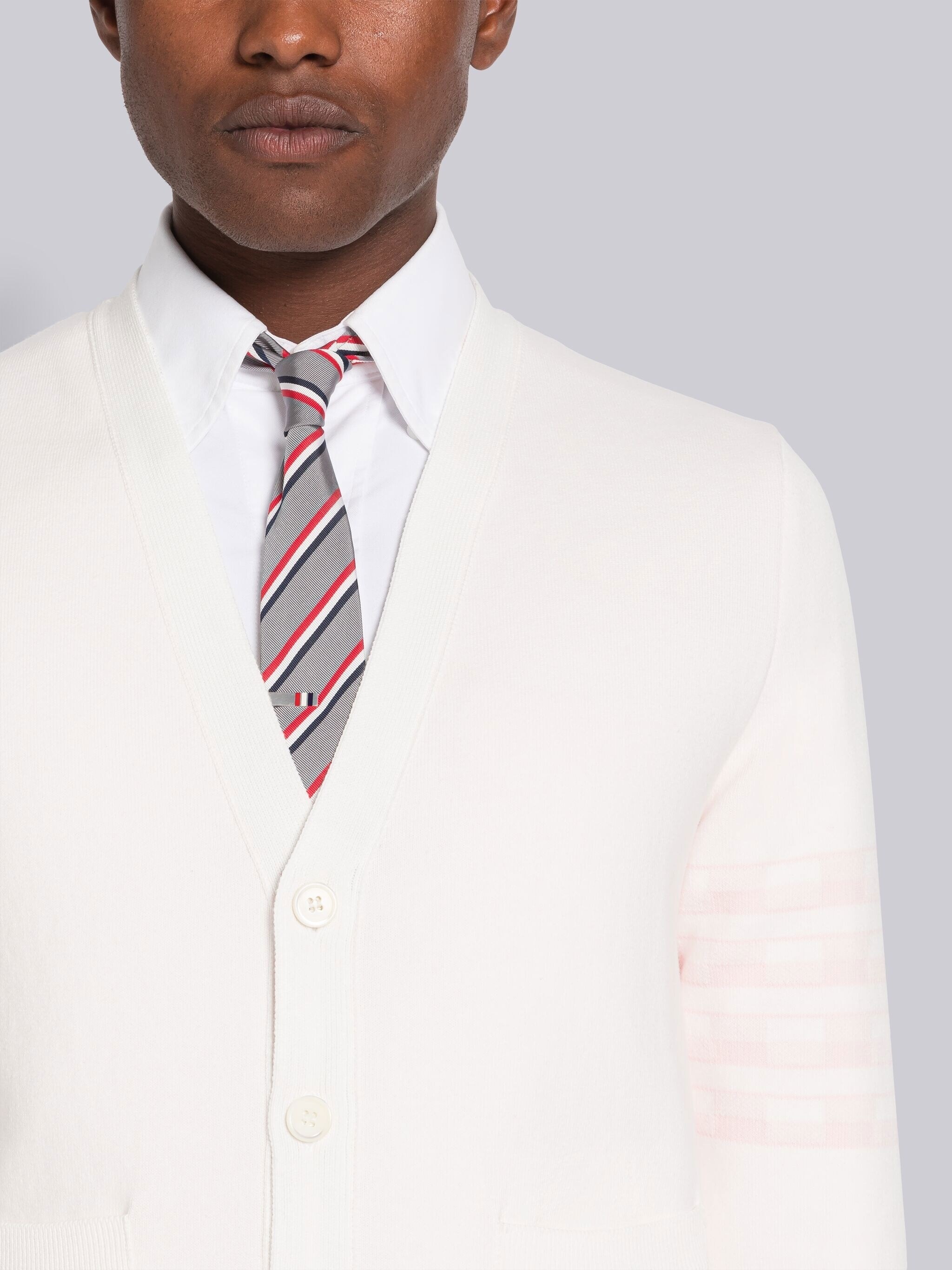 Hector Jacquard Cotton 4-Bar V-Neck Cardigan - 5