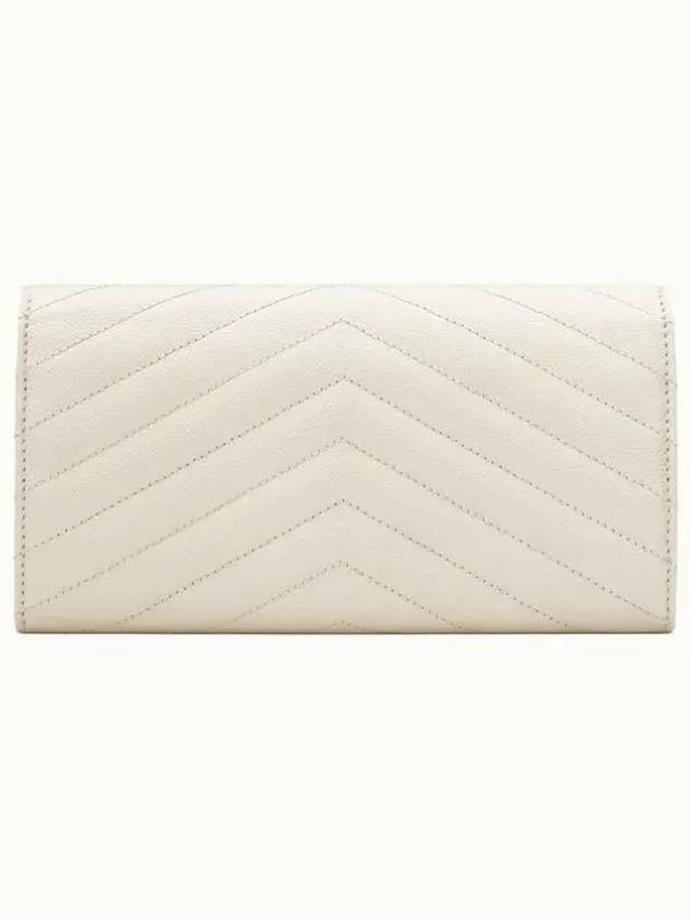 Matelasse Monogram Quilting Leather Flap Long Wallet White - 3