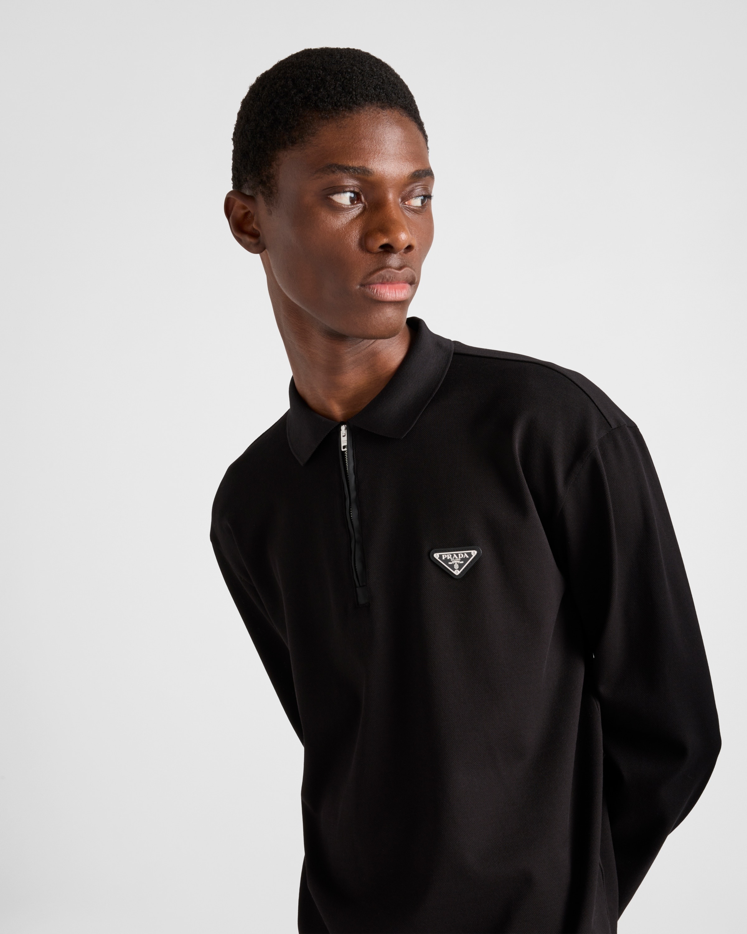 Long-sleeved piqué and Re-Nylon polo shirt - 3