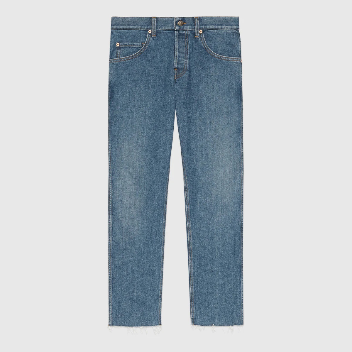 Stretch denim pant with raw cut hem - 1