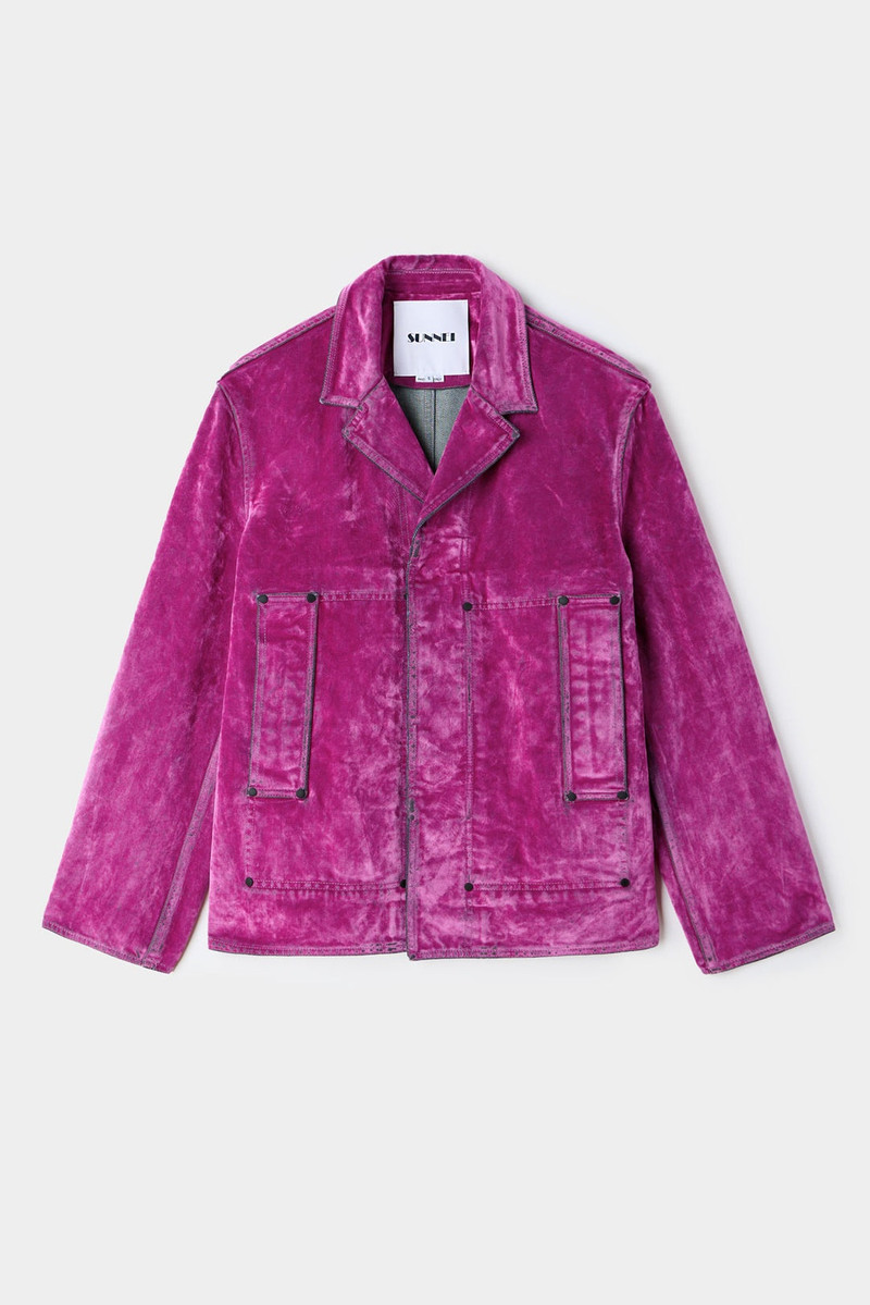 UTILITY BLAZER / flocked denim / fuchsia 1