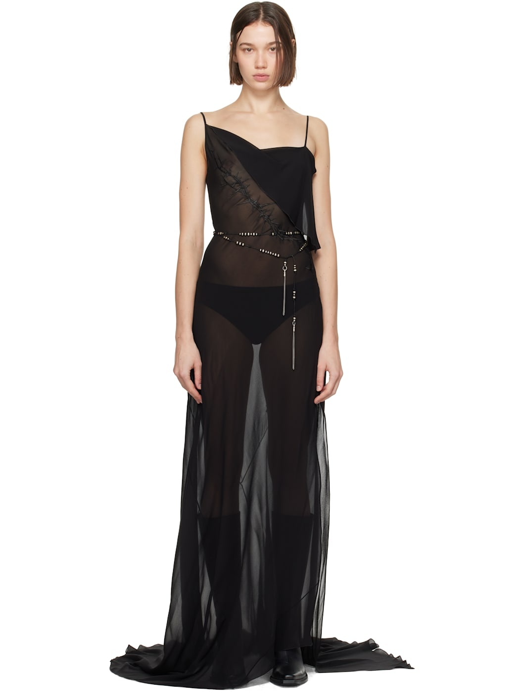 Black Aarricia Long Bias Slip Dress - 1
