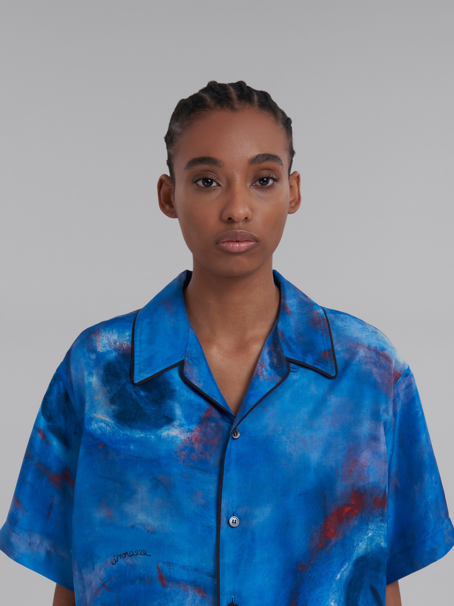 BOWLING SILK SHIRT WITH BUCHI BLU PRINT - 4