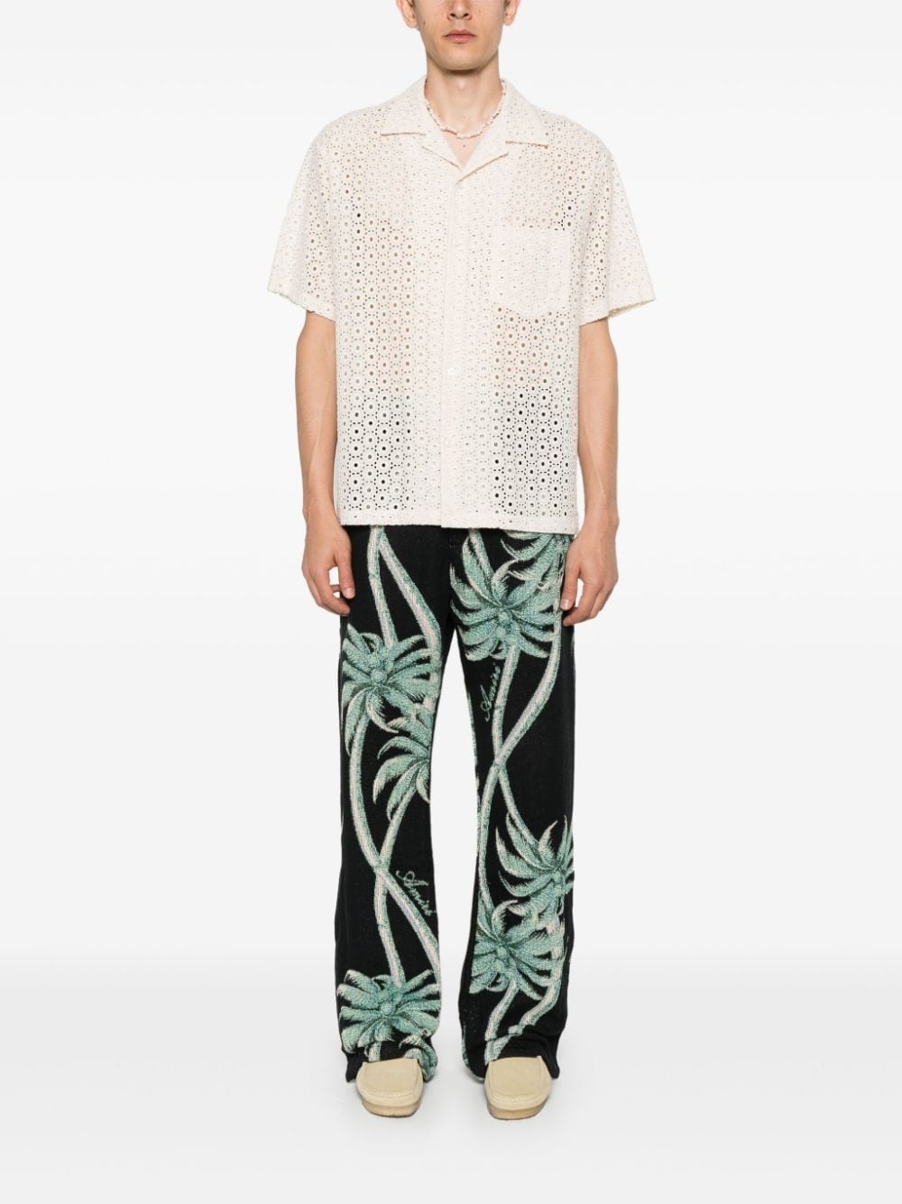 palm tree-print knitted trousers - 2