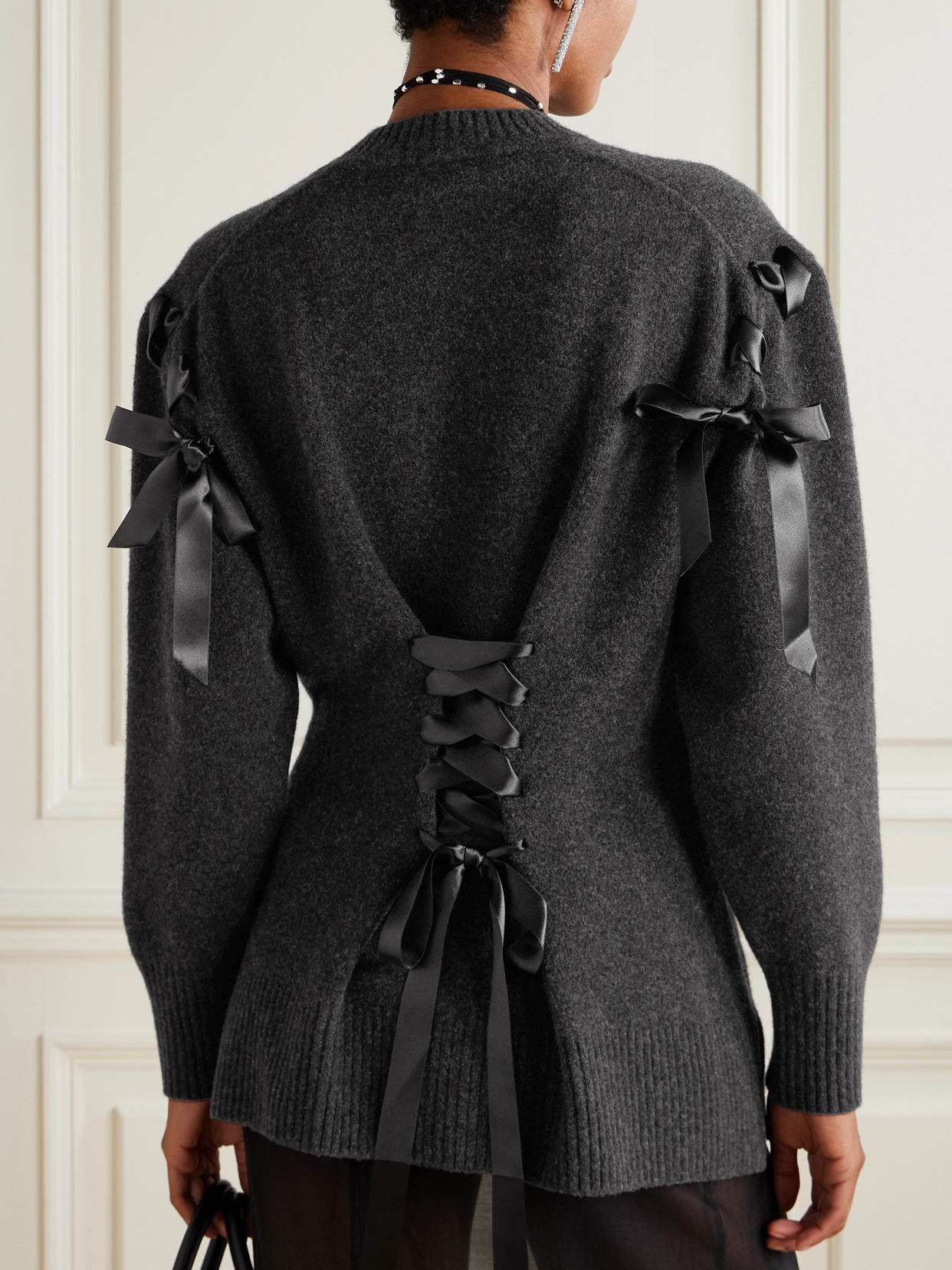Bow-embellished Merino Wool-blend Cardigan - 3