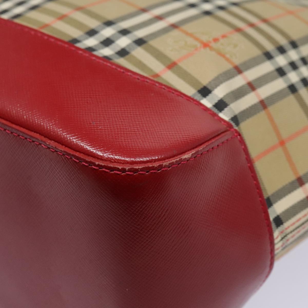 Burberry Nova Check Tote Bag Canvas Leather Beige Gold Red - 14
