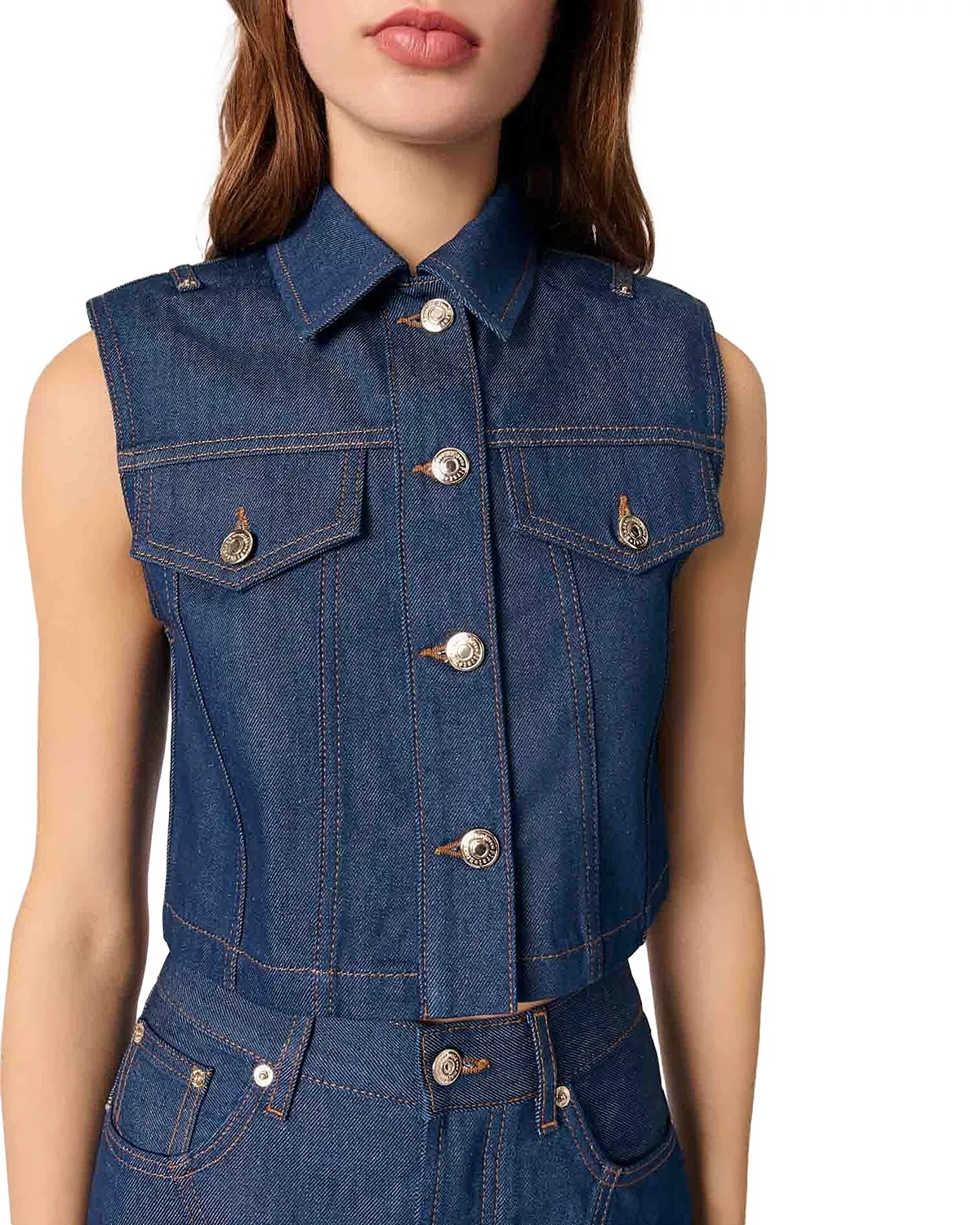Denim Cropped Vest - 4