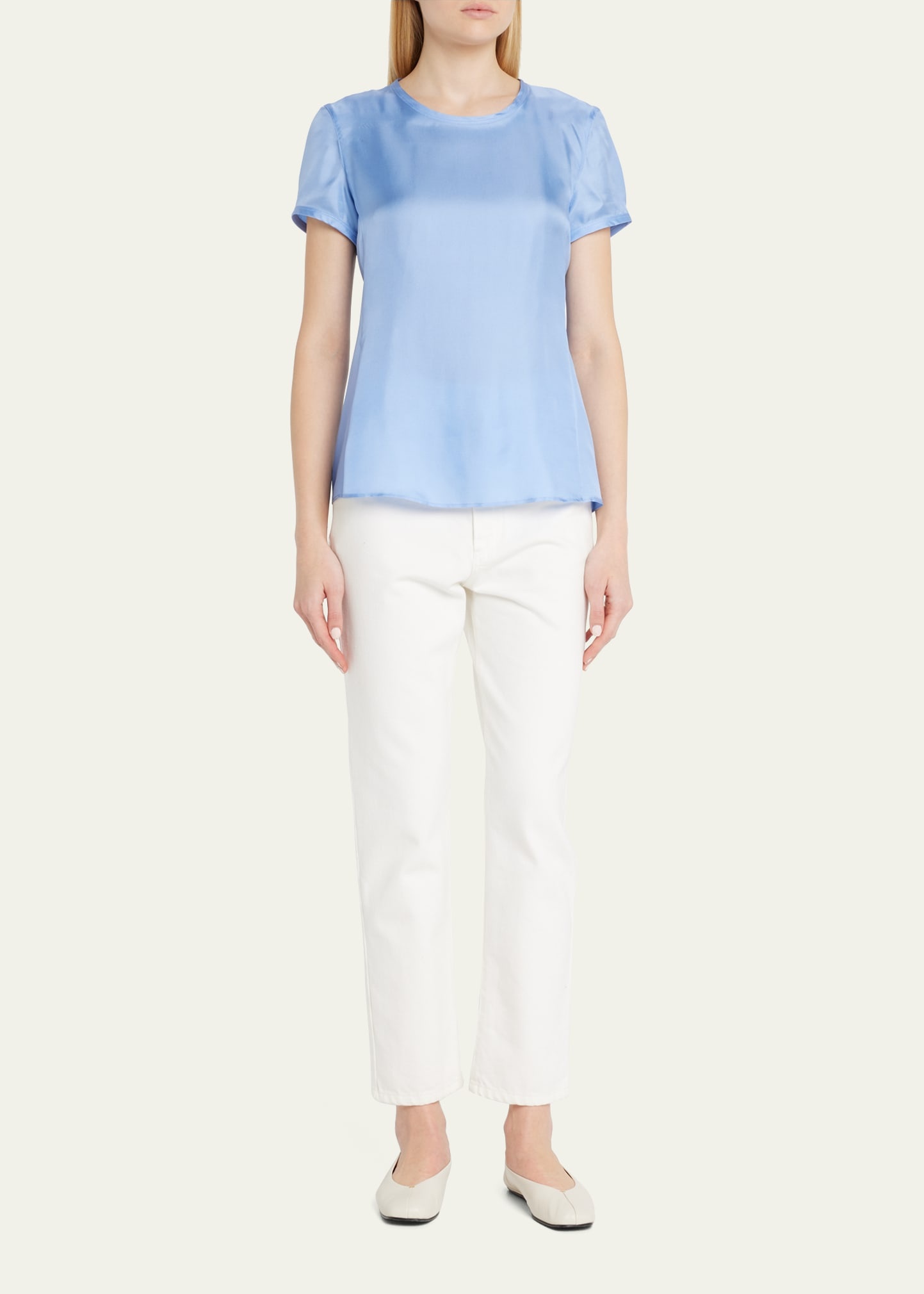 Crewneck Short-Sleeve Silk T-Shirt - 2