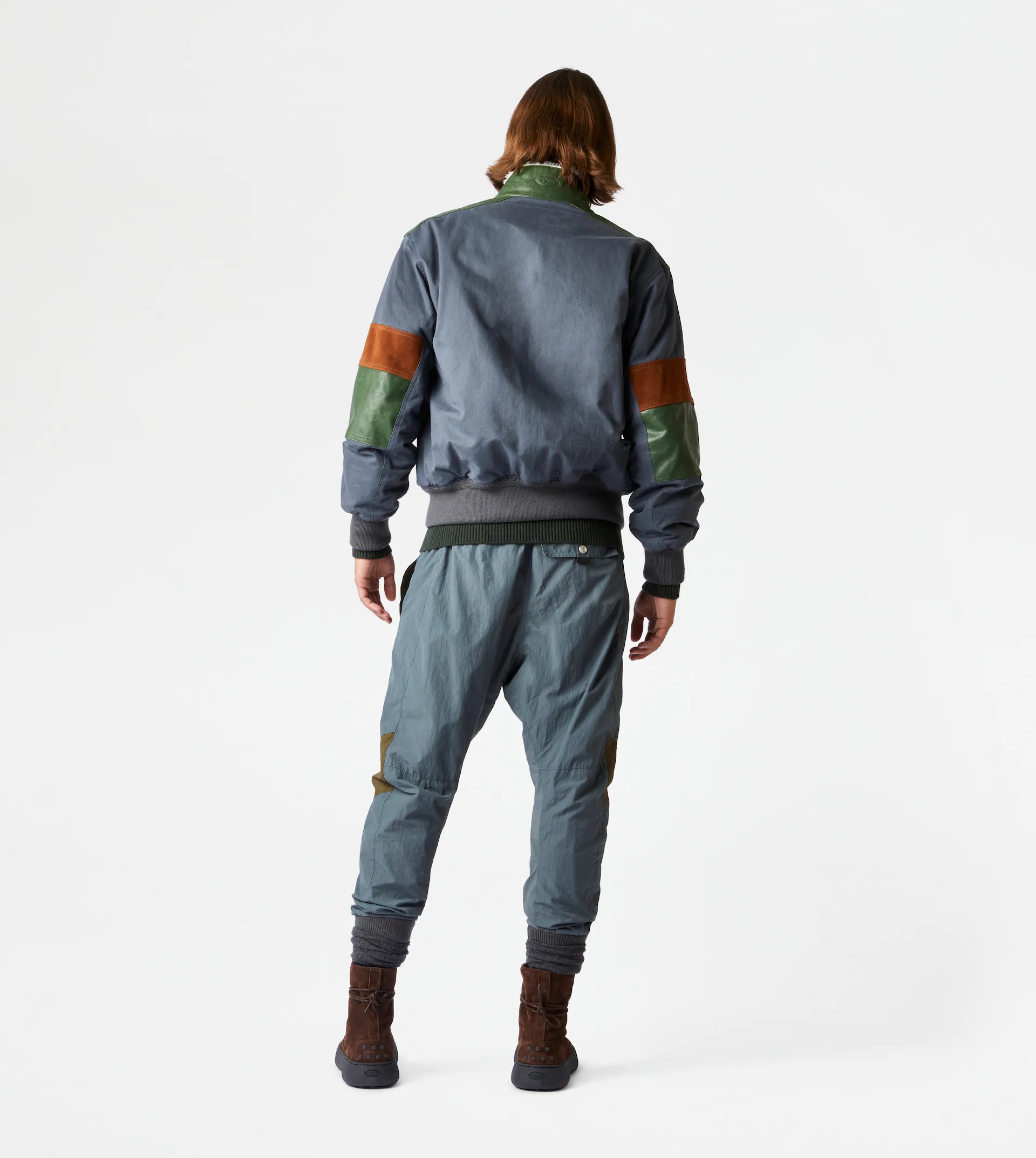 TOD'S BOMBER JACKET WITH LEATHER INSERTS - GREY - 3