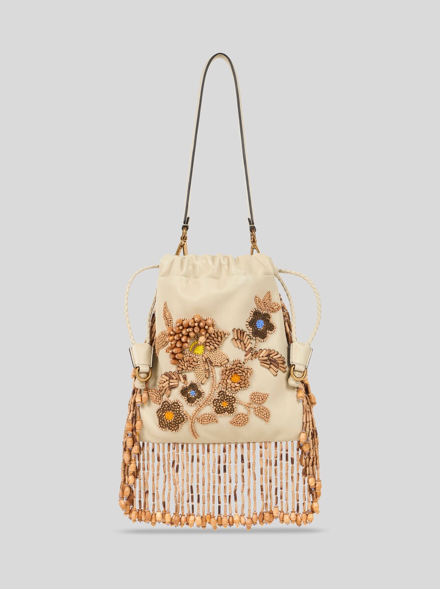 SMALL LEATHER KALISPERA BAG WITH BEADS AND FRINGING - 1