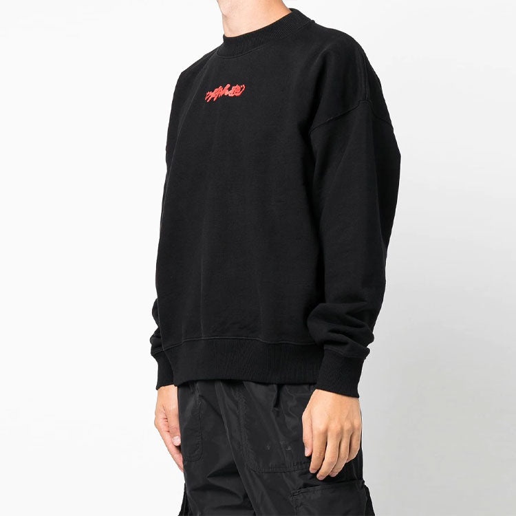 Men's Off-White FW21 Logo Arrow Pattern Printing Pullover Loose Fit Black OMBA054F21FLE0091084 - 5