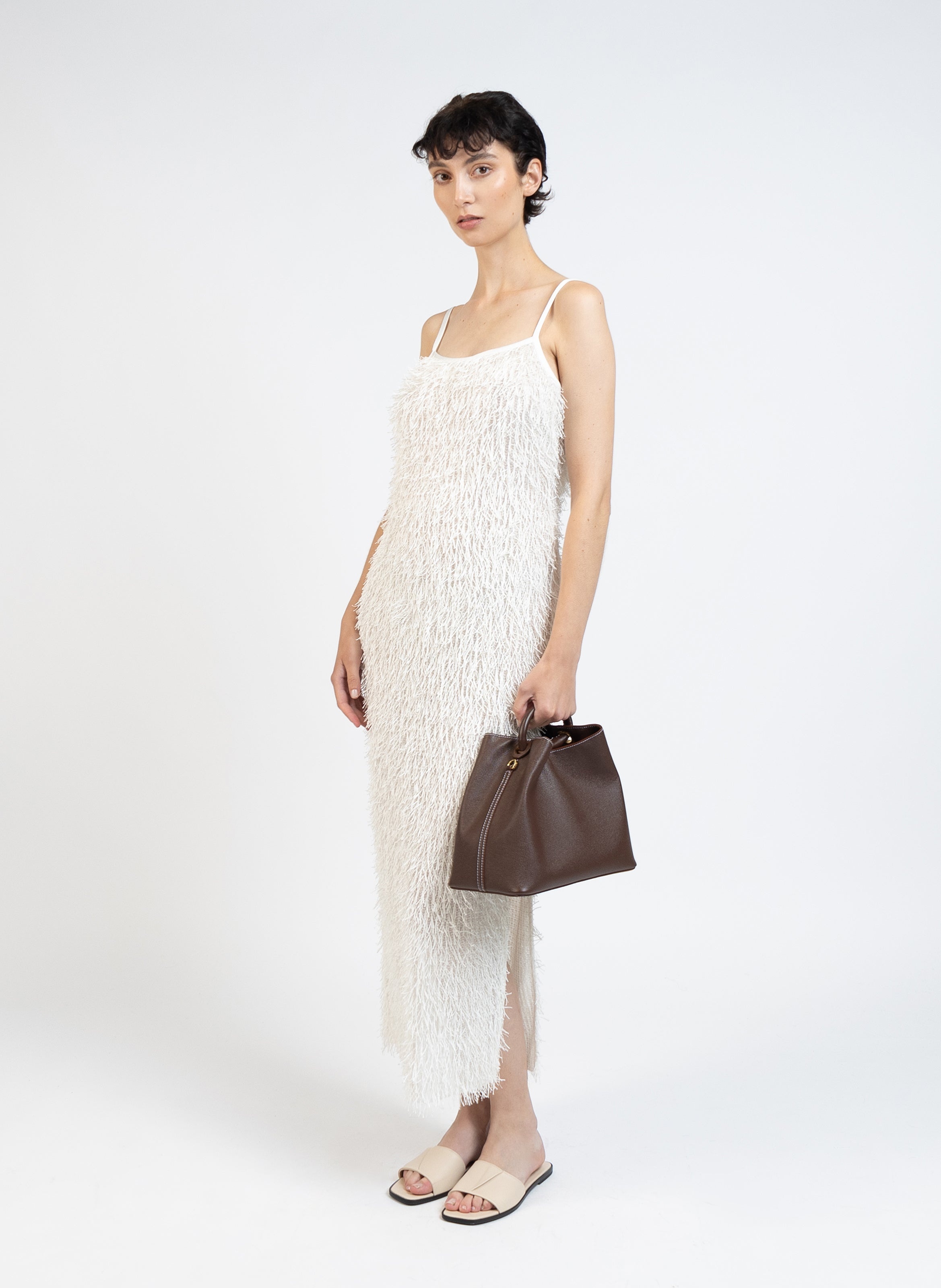 Fluffy Sleeveless Dress/White - 3