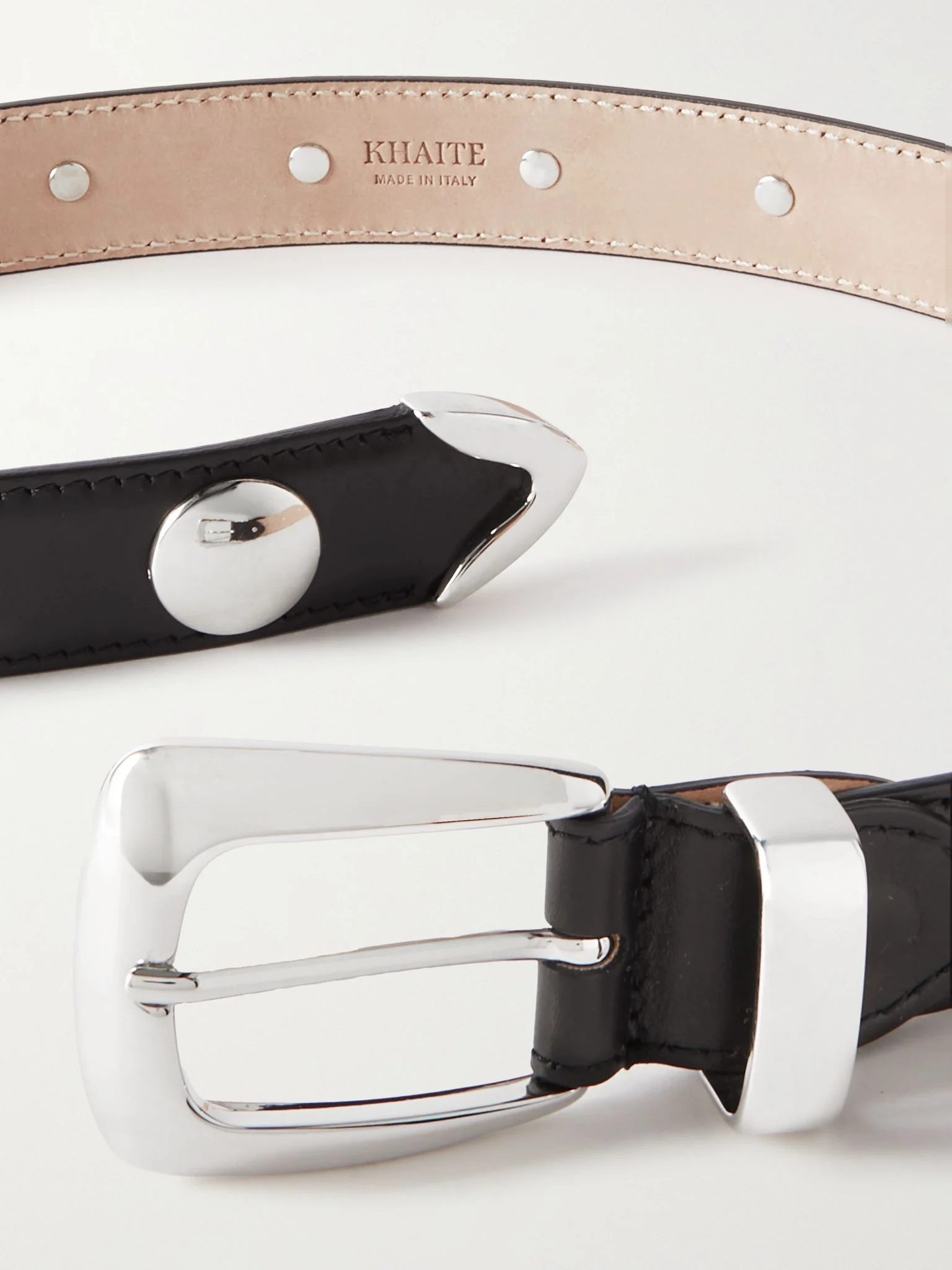 KHAITE The Benny studded leather belt Black | REVERSIBLE
