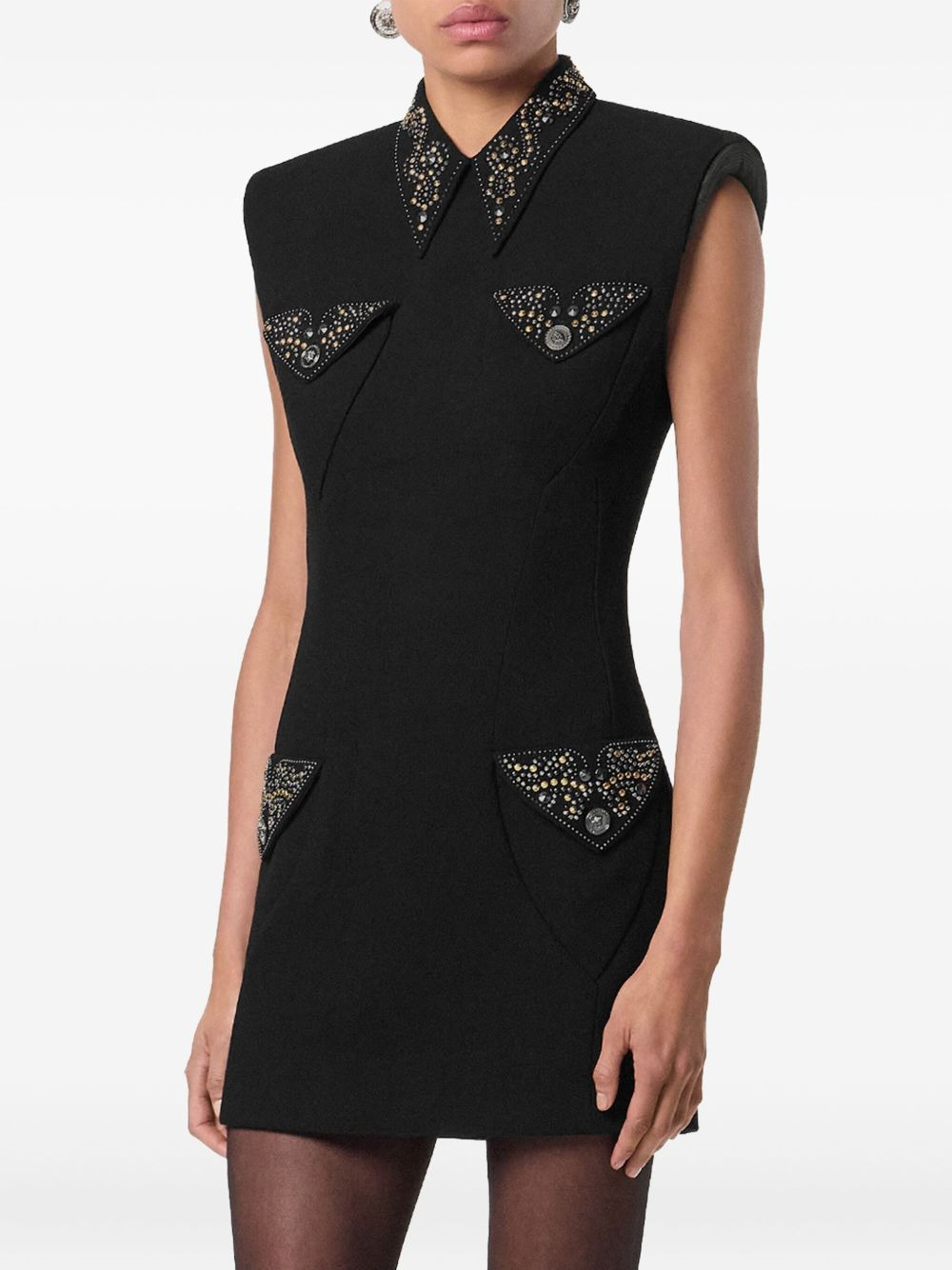 embellished wool mini dress - 4
