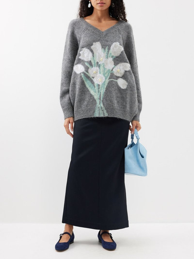 BERNADETTE Domenica tulip-intarsia wool-blend V-neck sweater outlook