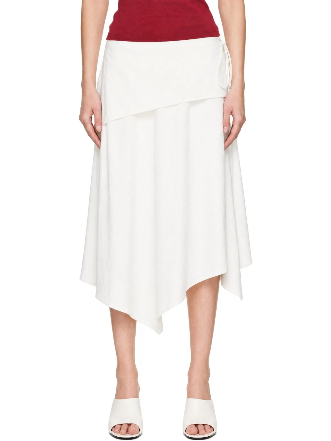 White Detachable Belt Asymm Midi Skirt - 1