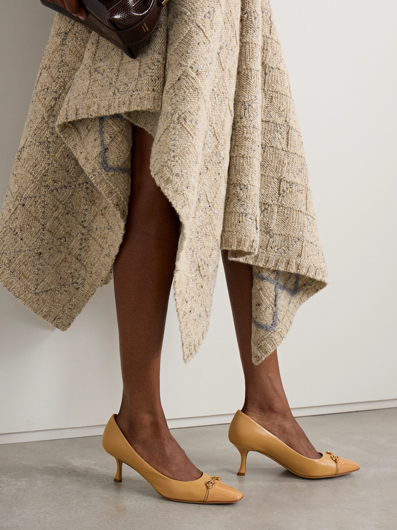 FERRAGAMO Bria Embellished Patent-leather Trimmed Smooth Leather Pumps outlook