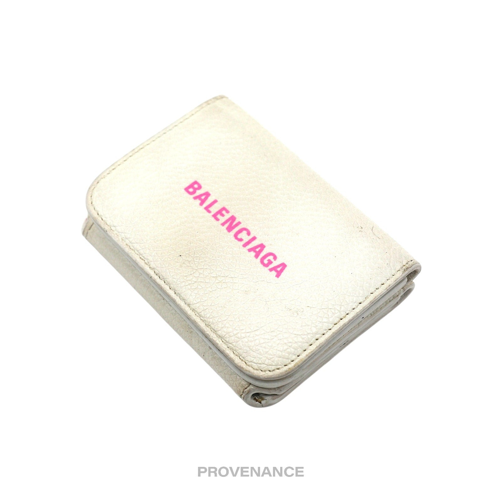 Balenciaga Logo Trifold Wallet - White Leather Pink - 3