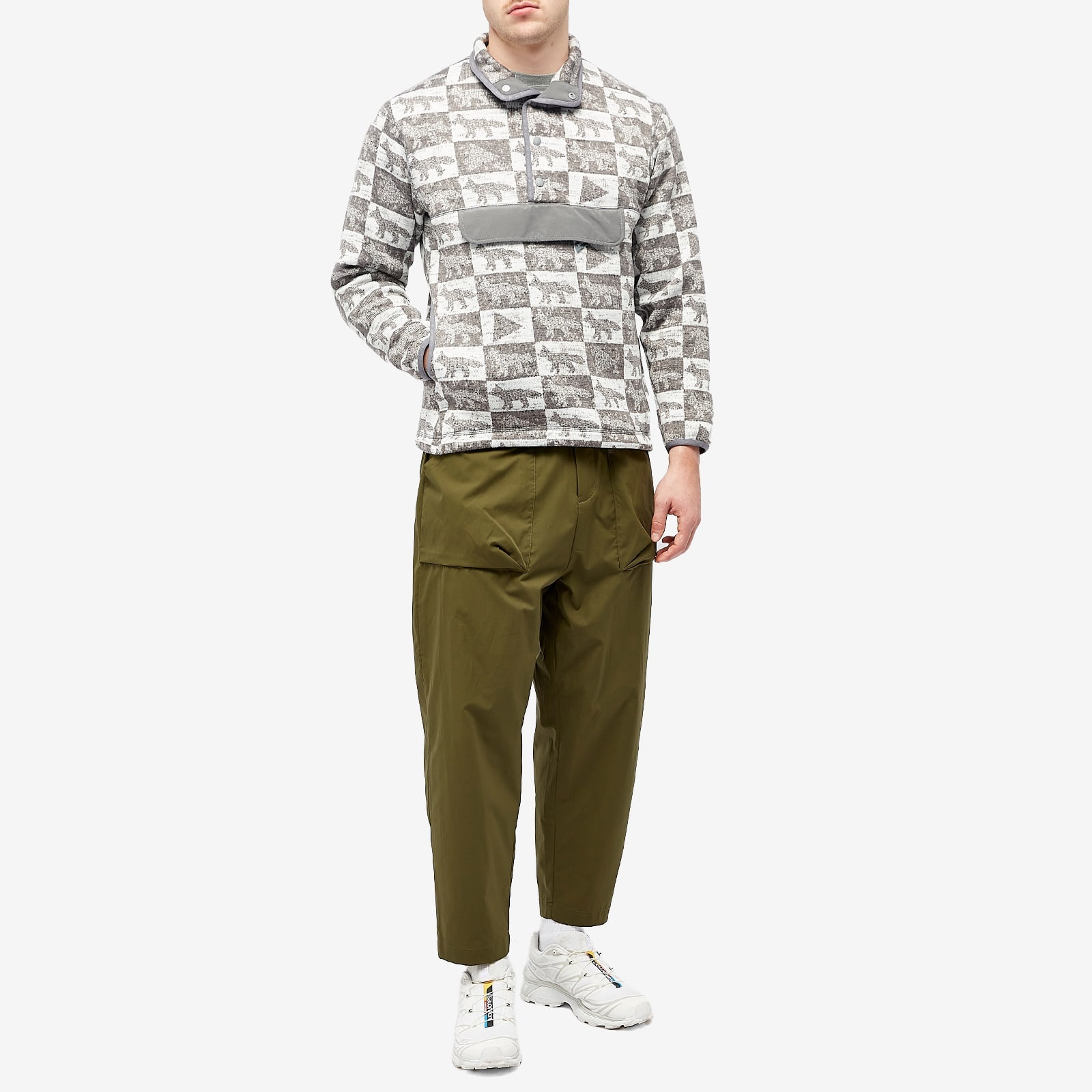 and wander x Maison Kitsune Fox Checkers Half Snap Fleece - 4