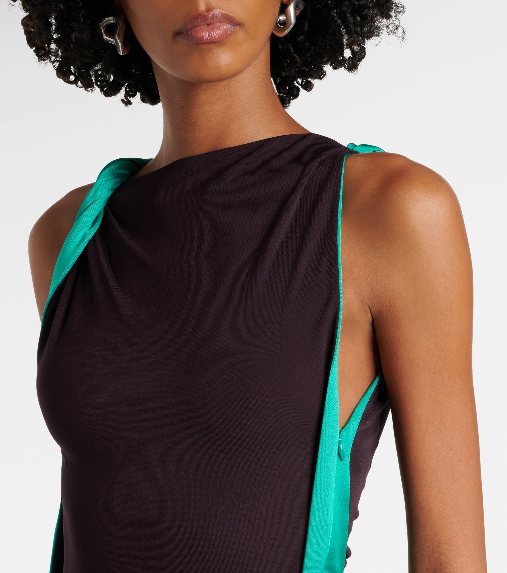 Asymmetric draped jersey midi dress - 4