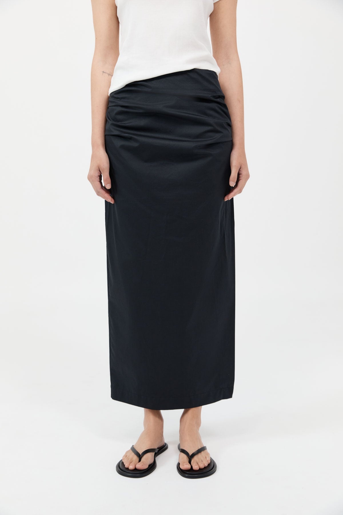 Cotton Tuck Midi Skirt - Black - 3