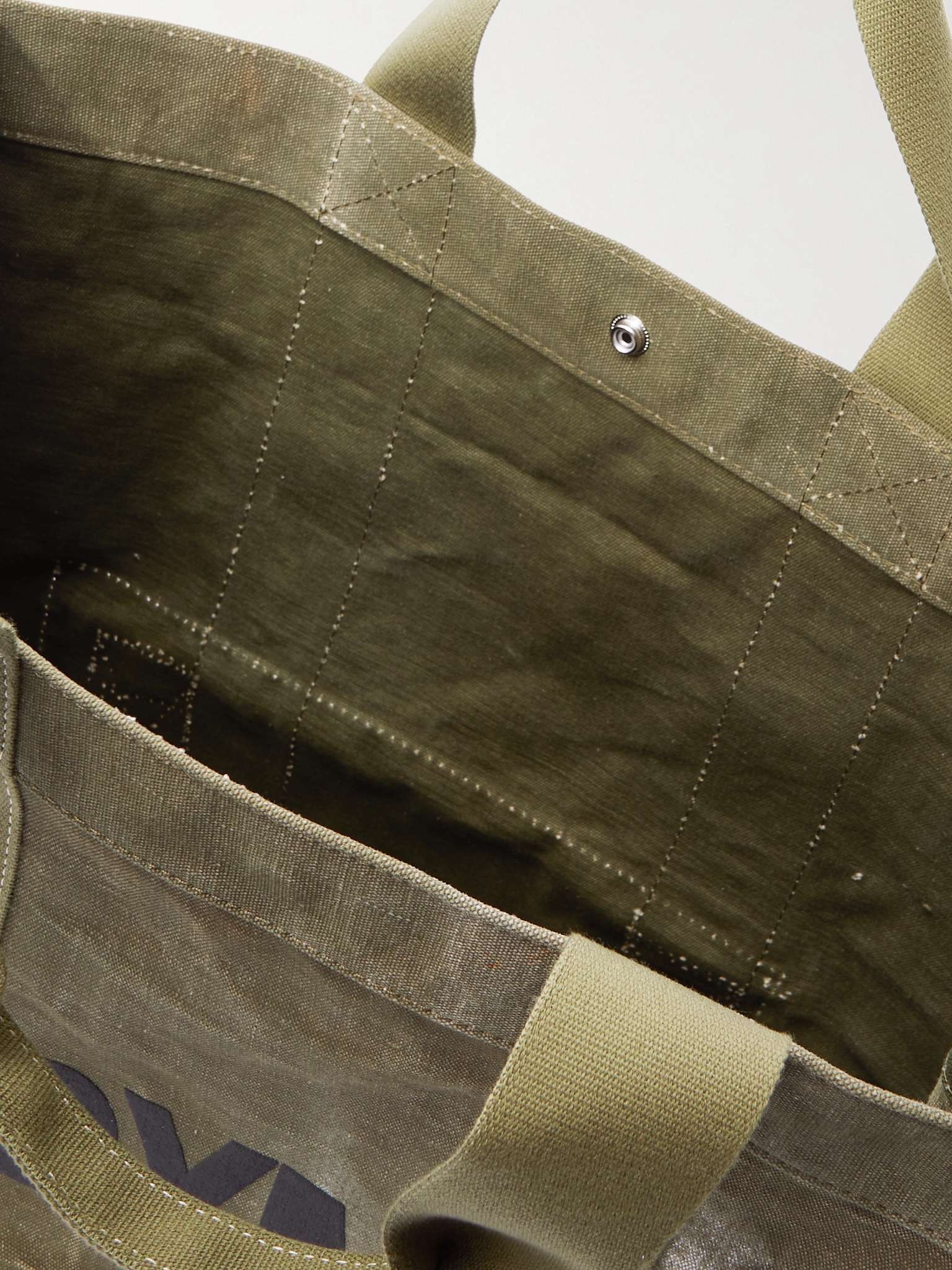 Logo-Print Webbing-Trimmed Waxed Cotton-Canvas Tote Bag - 3