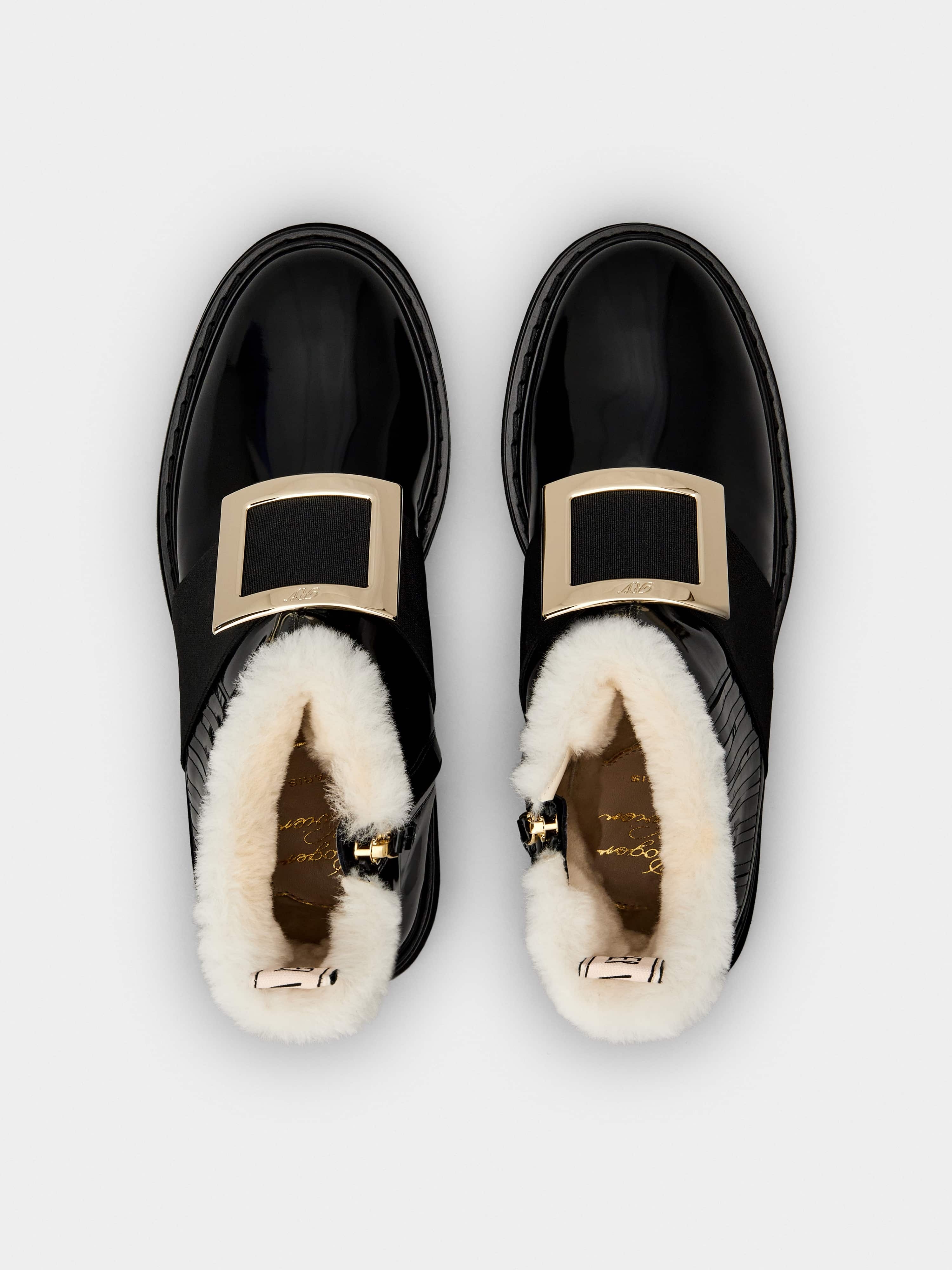 Viv' Rangers Metal Buckle Fur Booties in Patent Leather - 4