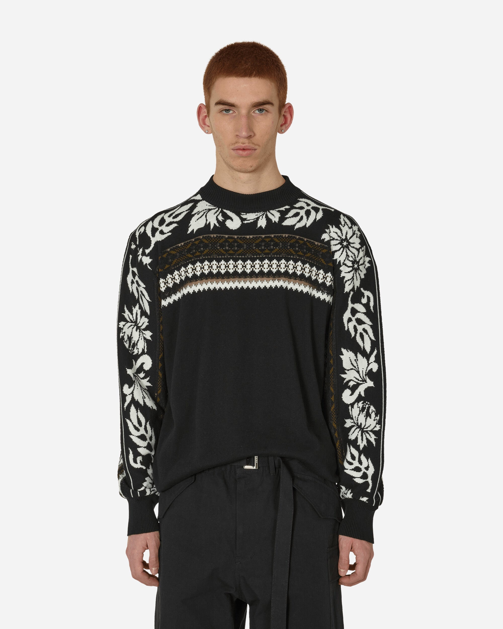 Floral Jacquard Knit Sweater Black / Off White - 1