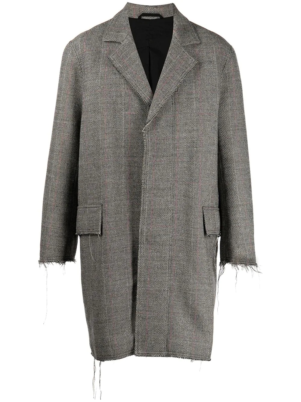 striped frayed mid-length coat - 1