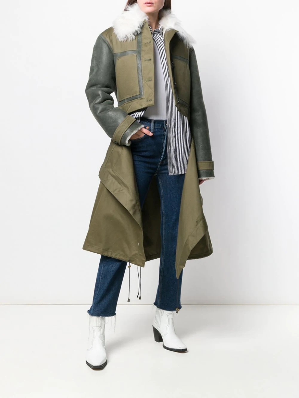 patchwork shearling coat - 2