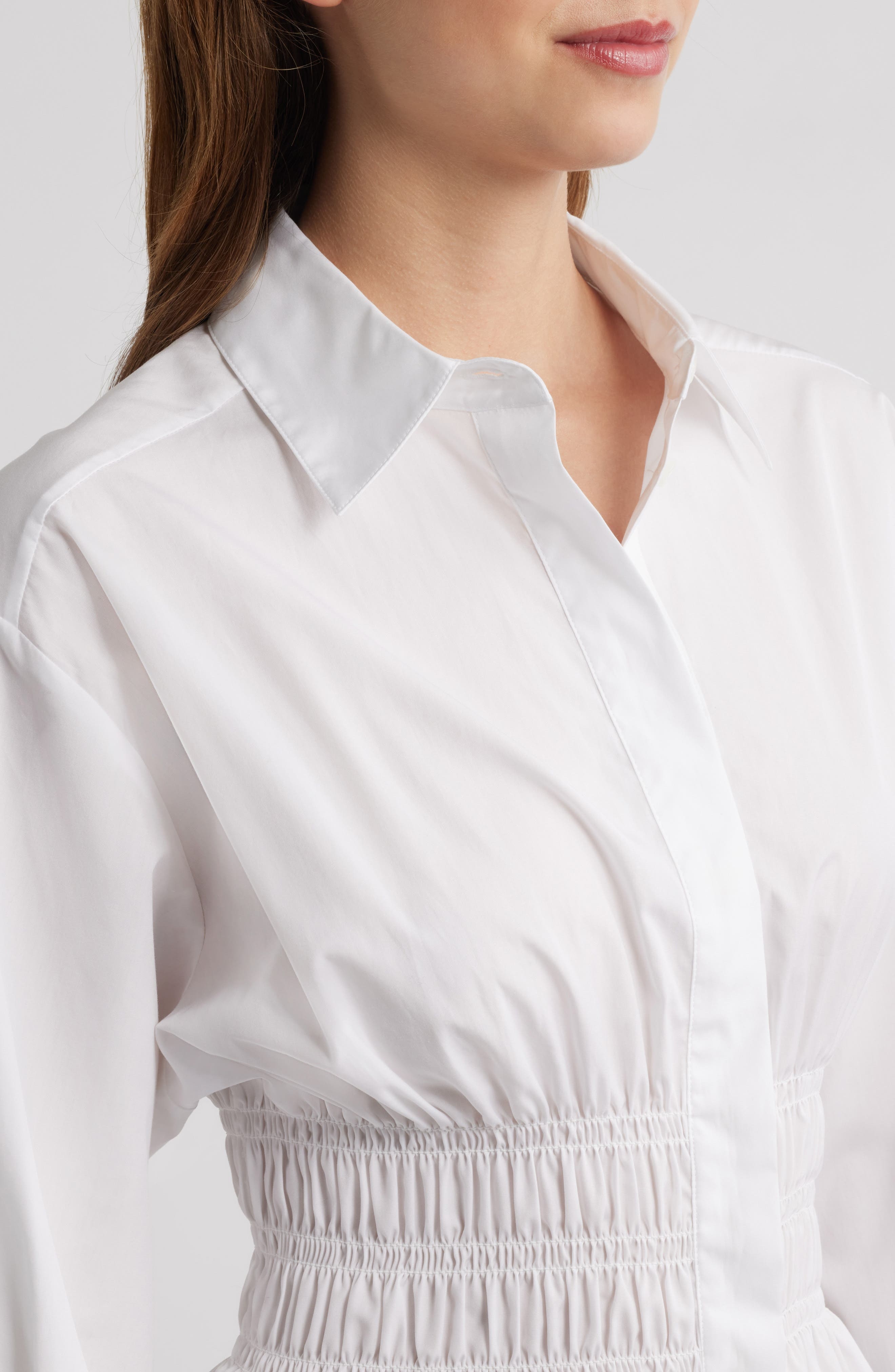 rag & bone Blythe Cotton Smocked Waist Peplum Button-Up Shirt in White at Nordstrom - 4