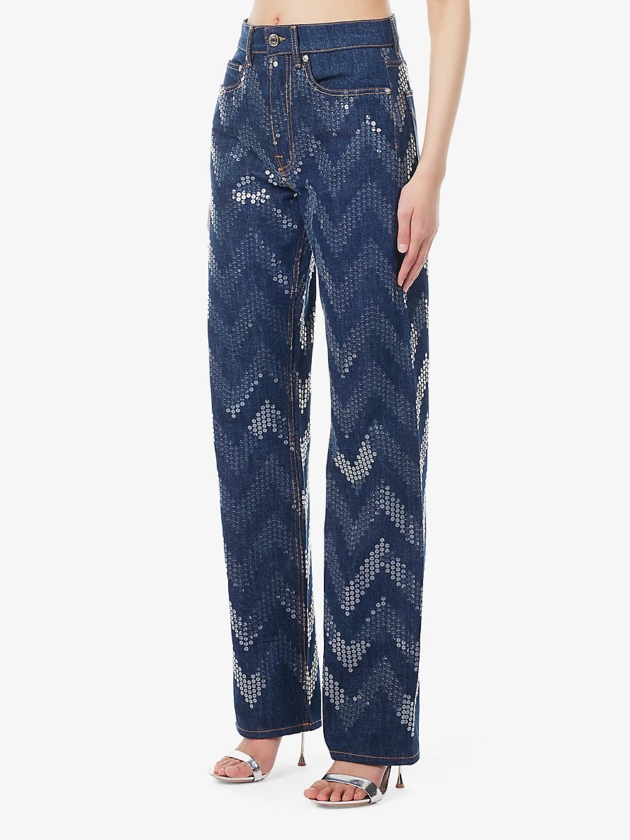 Chevron-pattern sequin-embellished straight-leg jeans - 3