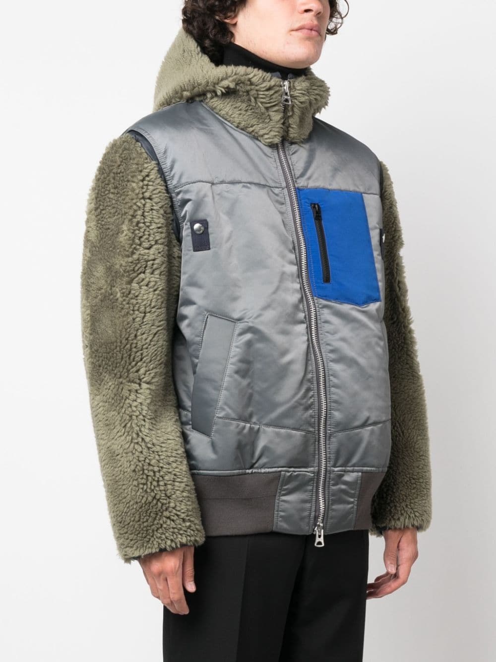 colour-block zip-up hooded jacket - 3