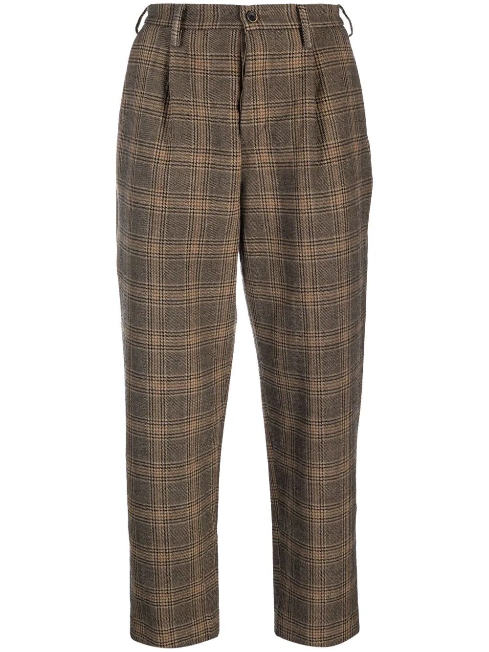 cropped plaid wool trousers - 1