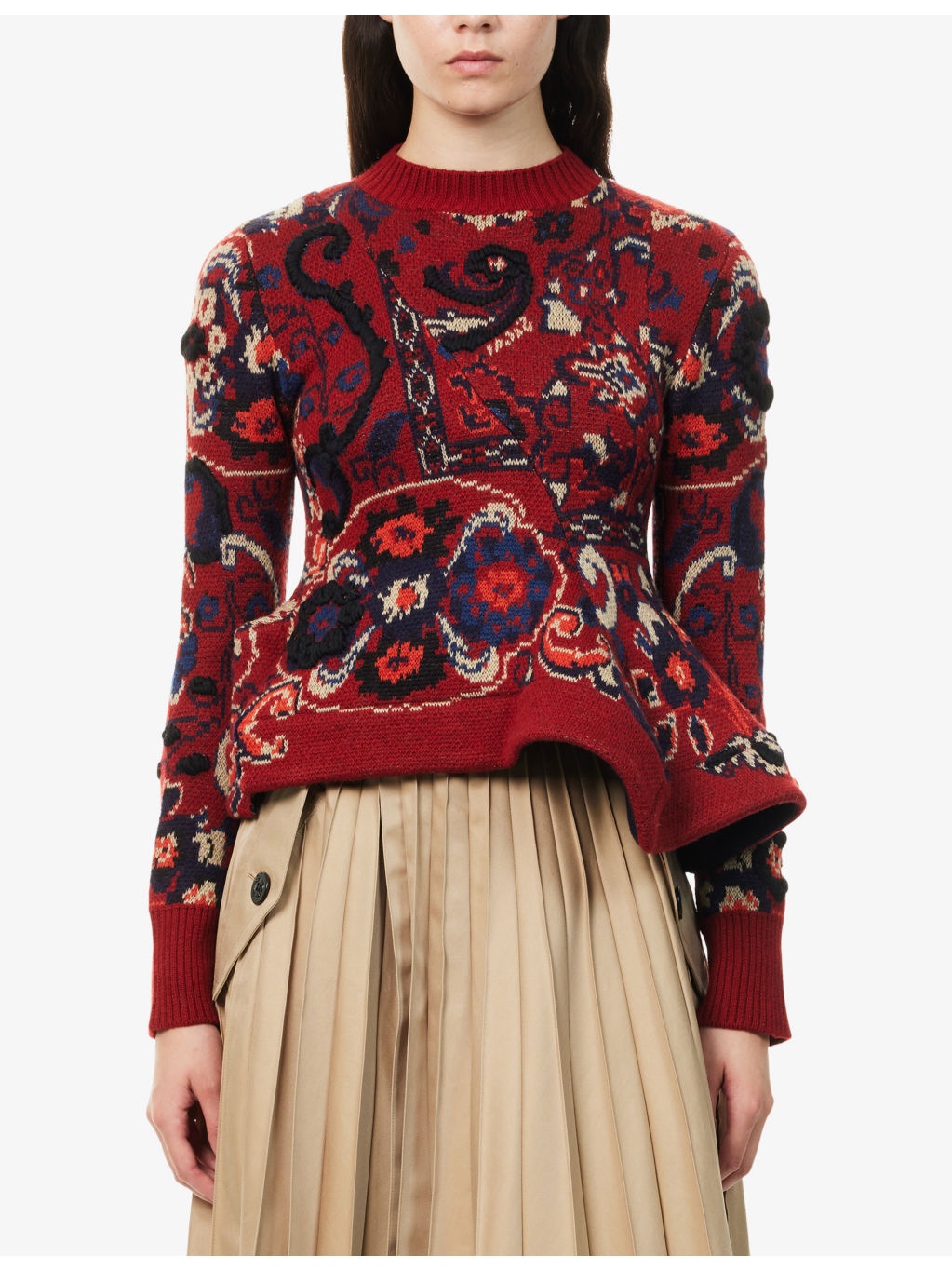 Floral Wavy-Hem Wool Jumper - 3