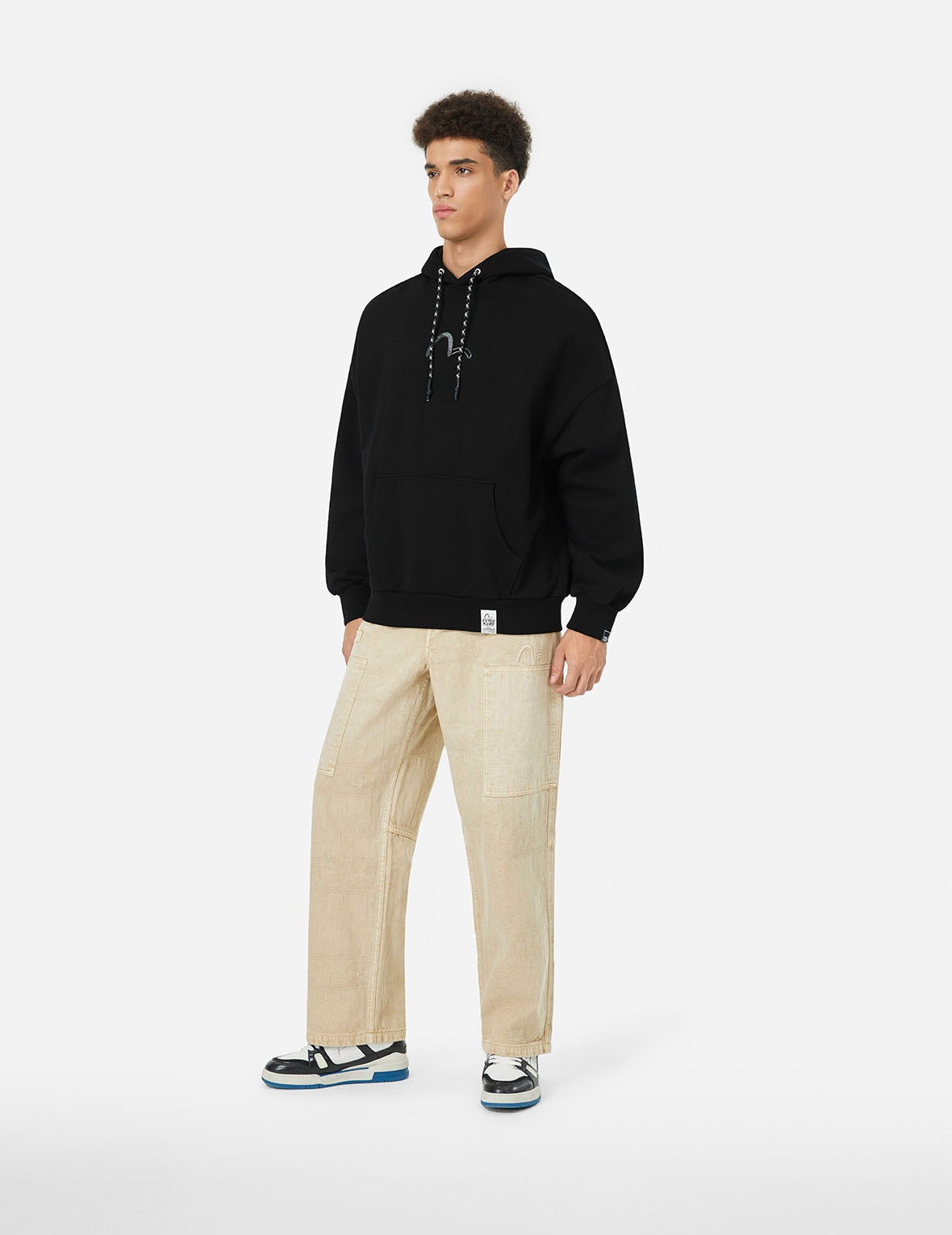 Sashiko Embroidery Appliqué and Seagull Print Oversized Hoodie - 3