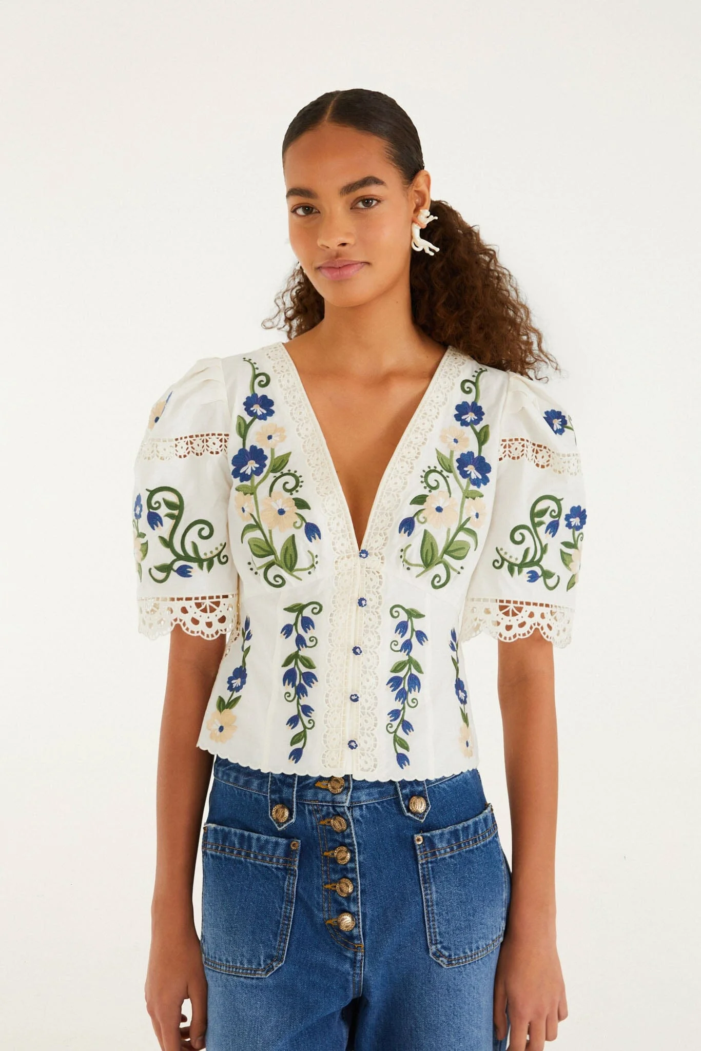 Off-White Countryside Land Embroidered Lace Blouse - 1