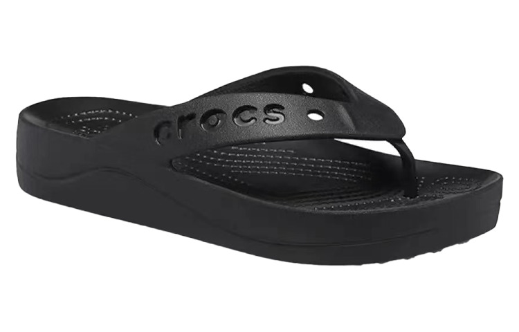 (WMNS) Crocs Baya Platform Cut Out Detail Flip Flops 'Black' 208395-001 - 3