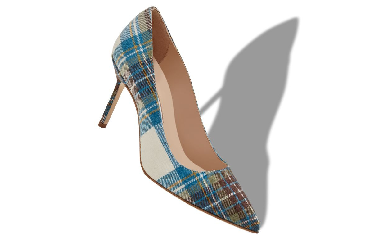 Blue Wool Tartan Pointed Toe Pumps - 2