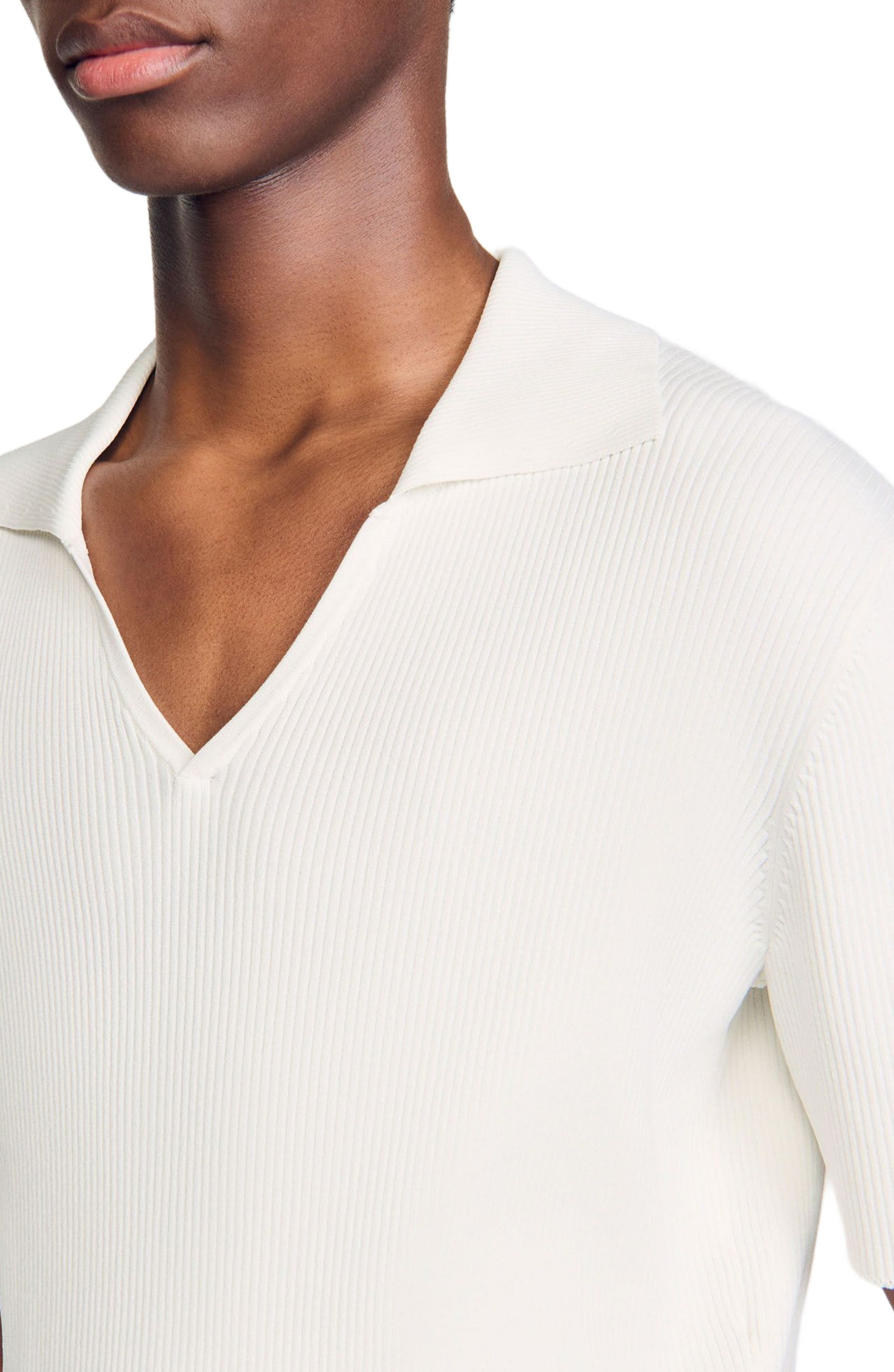 SANDRO Rib knit polo shirt in Optic White at Nordstrom - 4