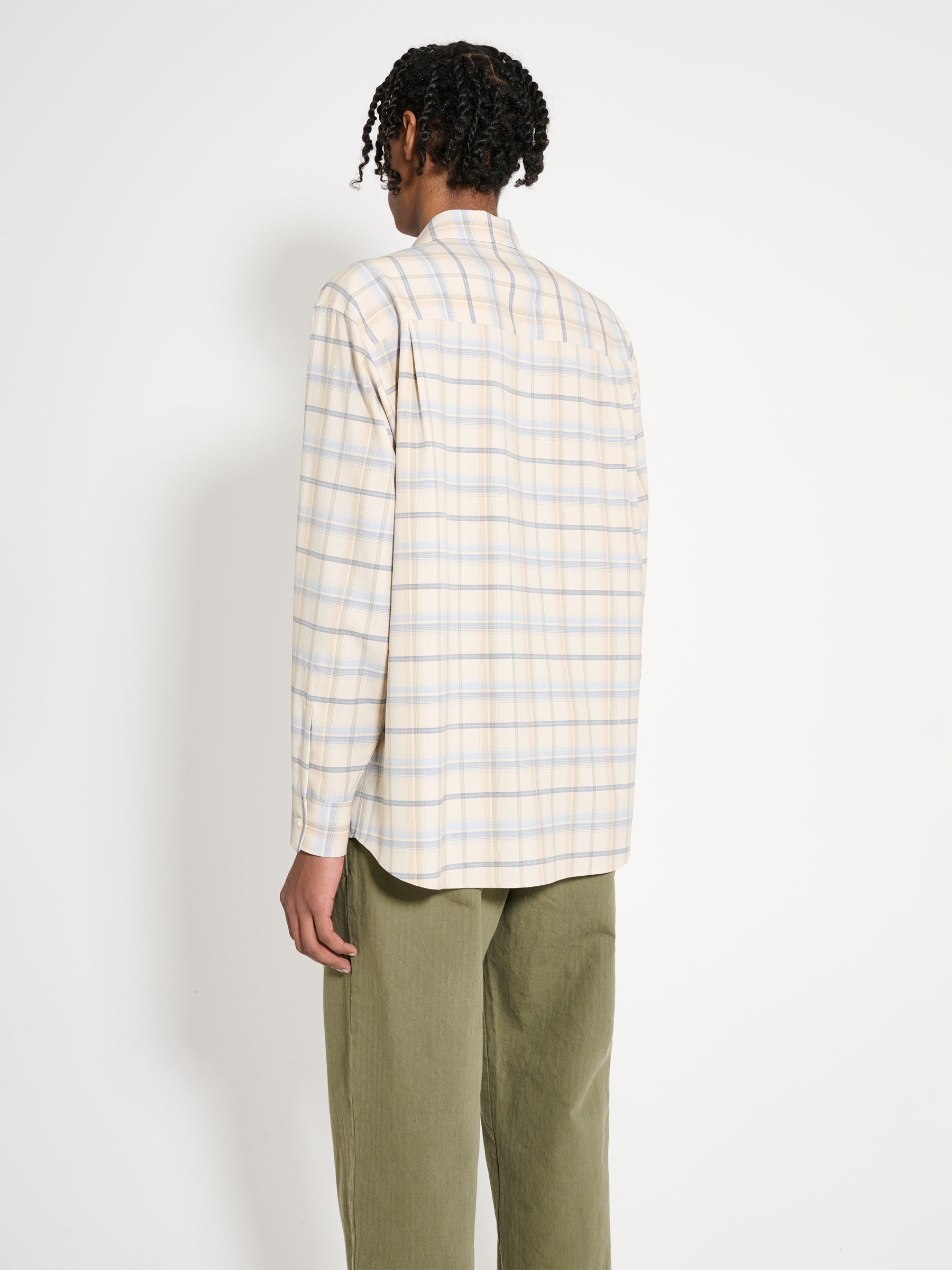 AURALEE SUPER LIGHT WOOL CHECK SHIRT LIGHT BEIGE CHECK - 4