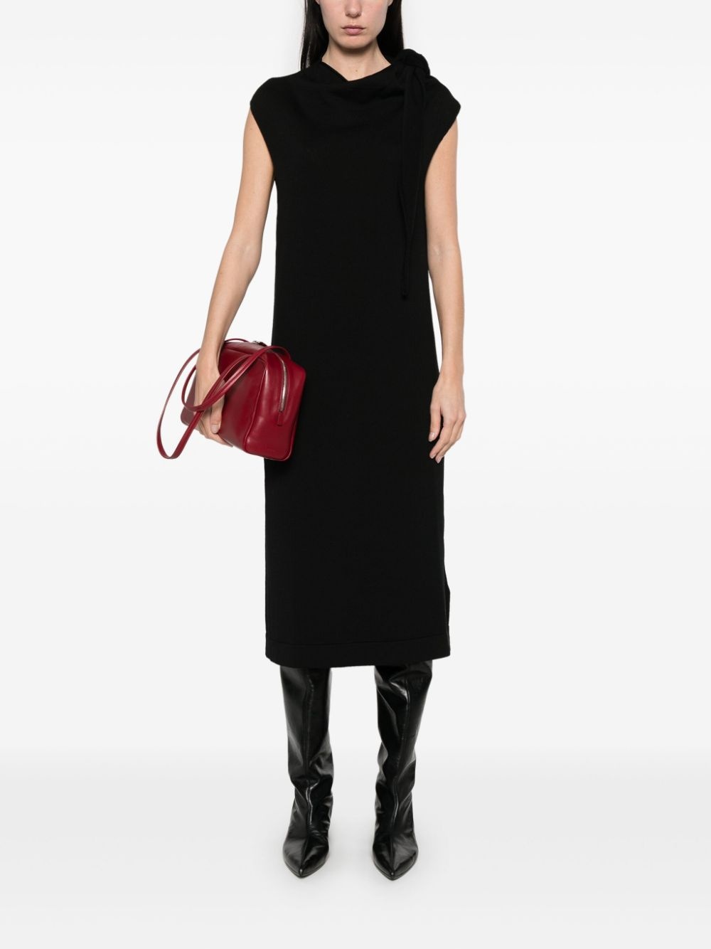 fine knit draped-detailed midi dress - 2