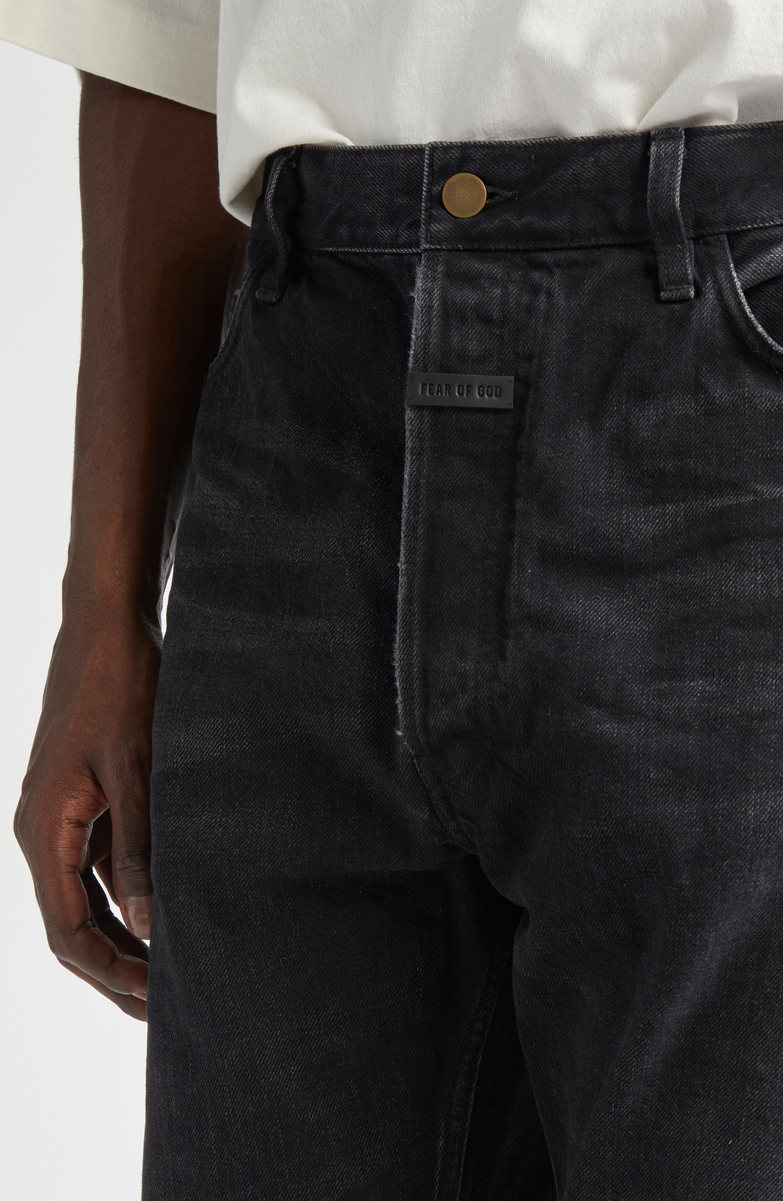 Fear of God Five-Pocket Raw Hem Straight Leg Jeans in Black at Nordstrom - 5