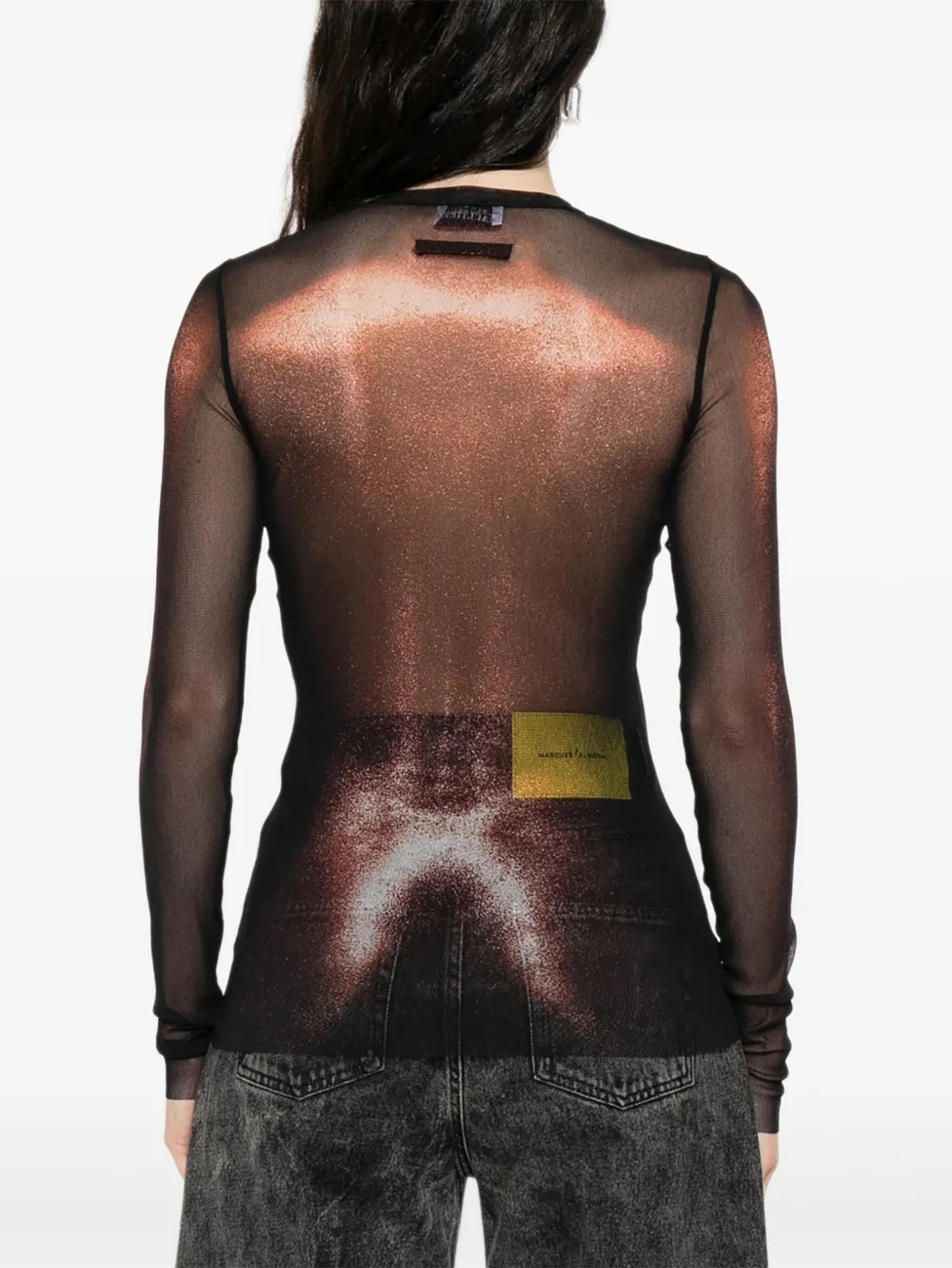 JEAN PAUL GAULTIER - Women Mesh With Long Sleeves Printed "Body Dust" Crew Neck Top - 3